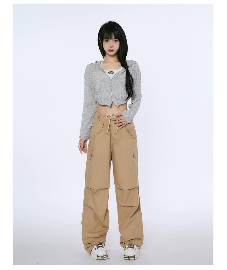 High-Waist Drawstring Cargo Joggers - chiclara