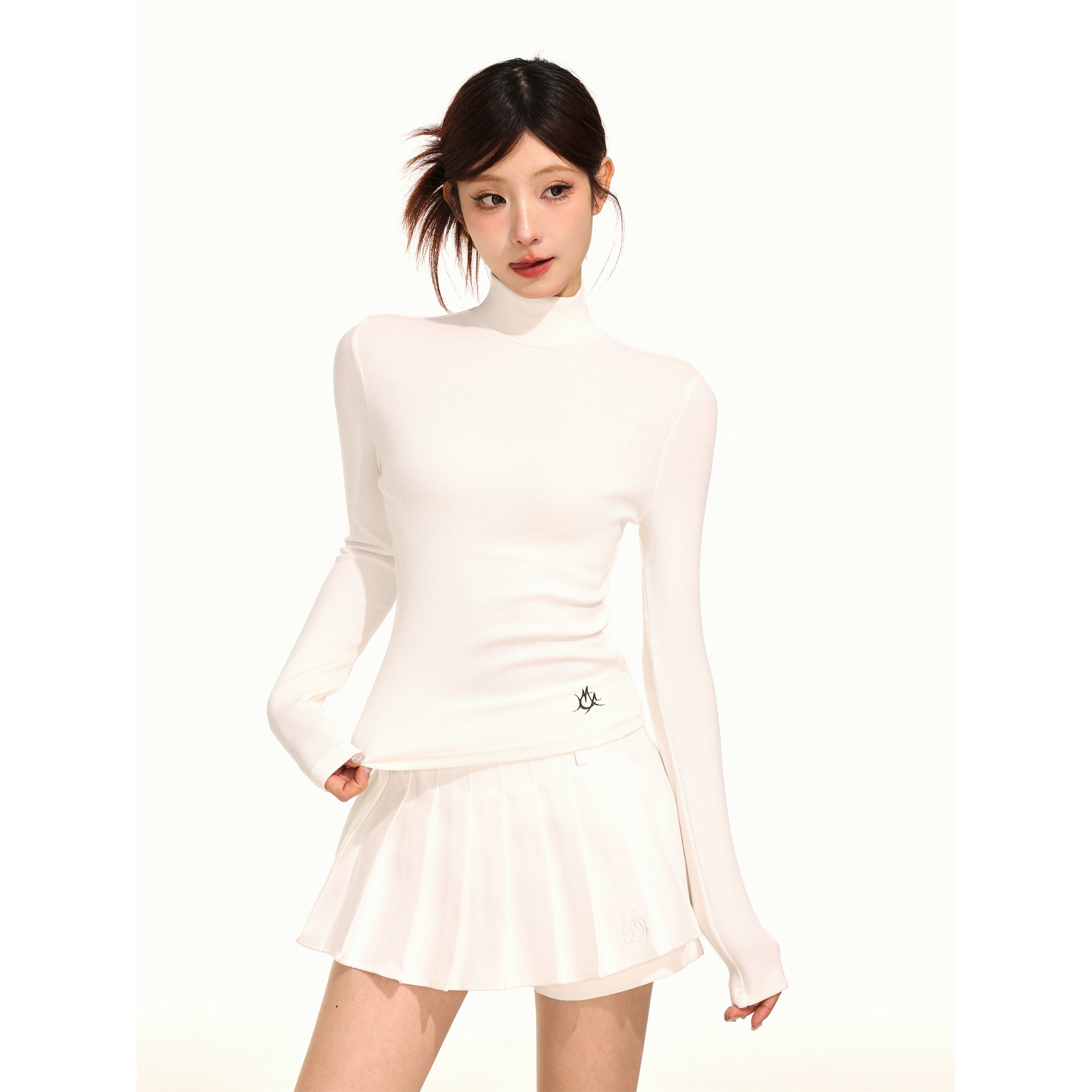 Mock Turtleneck Cropped Long Sleeve Knit Base Layer Top