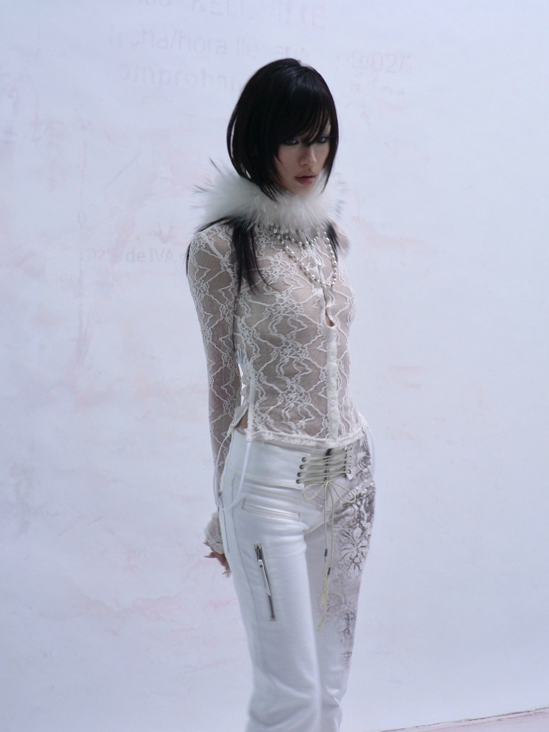 Snowfall Illusion Lace Button Top