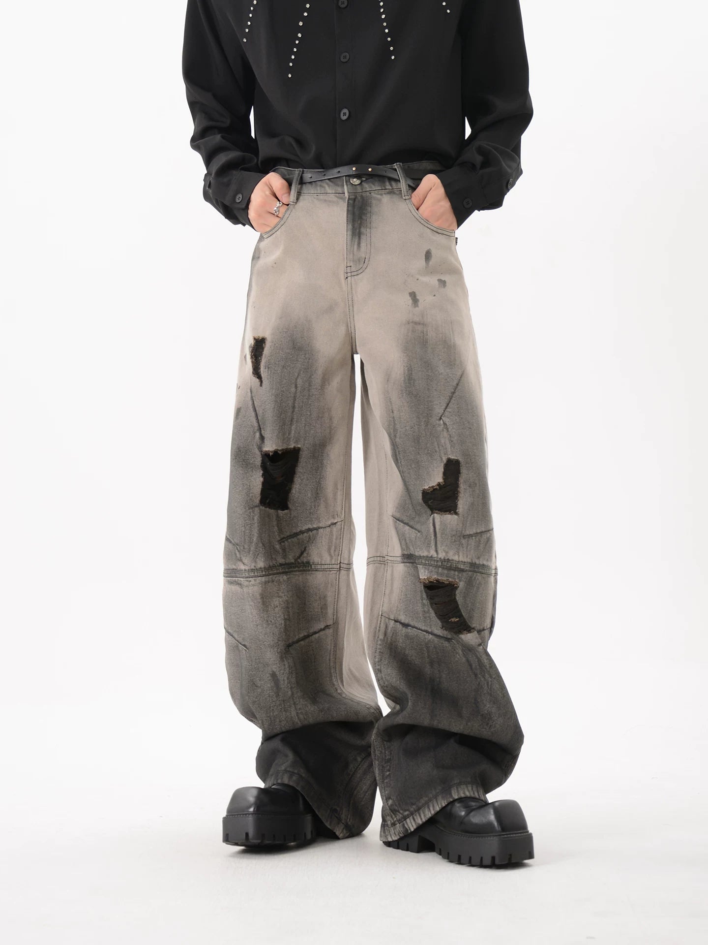 Ashfall Ruin Distressed Wide Jeans