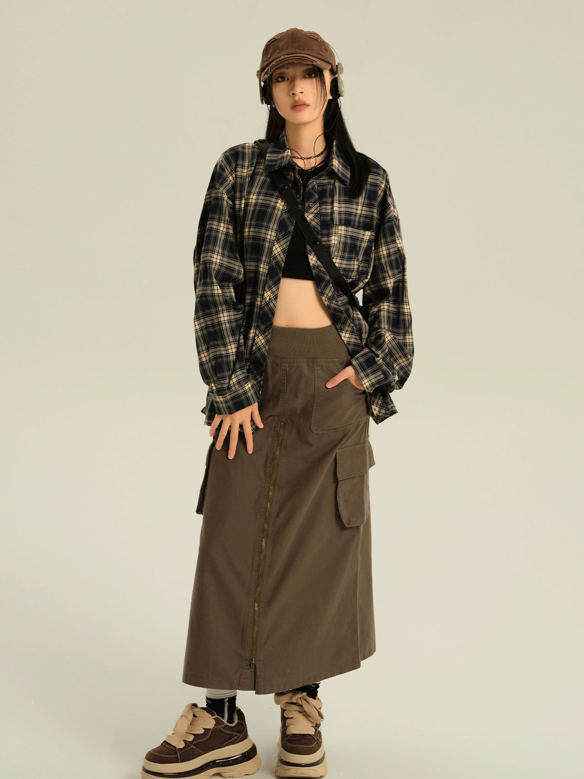 Oversized Navy Plaid Button Up Shirt