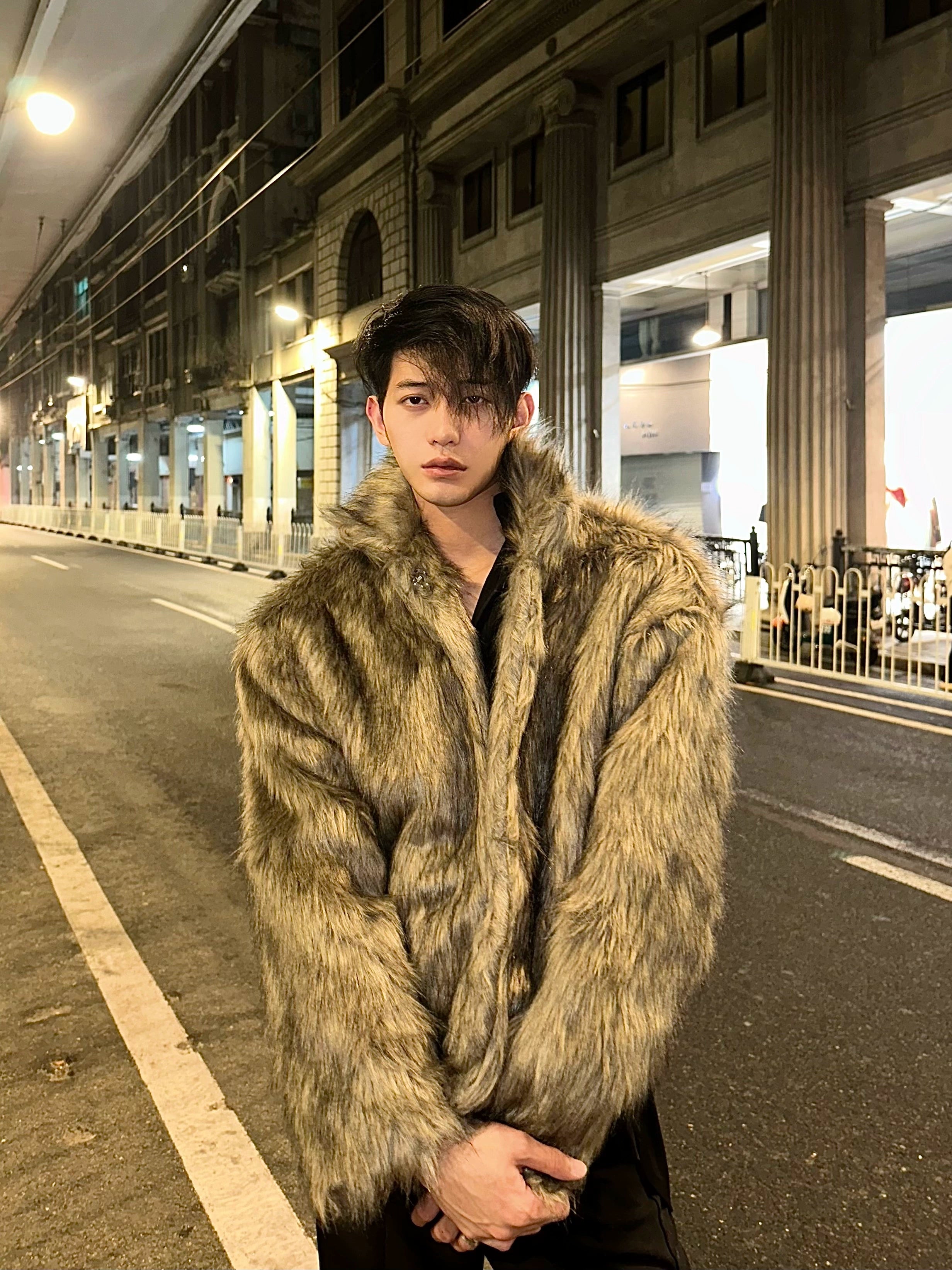 Brown Faux Fur Hooded Coat