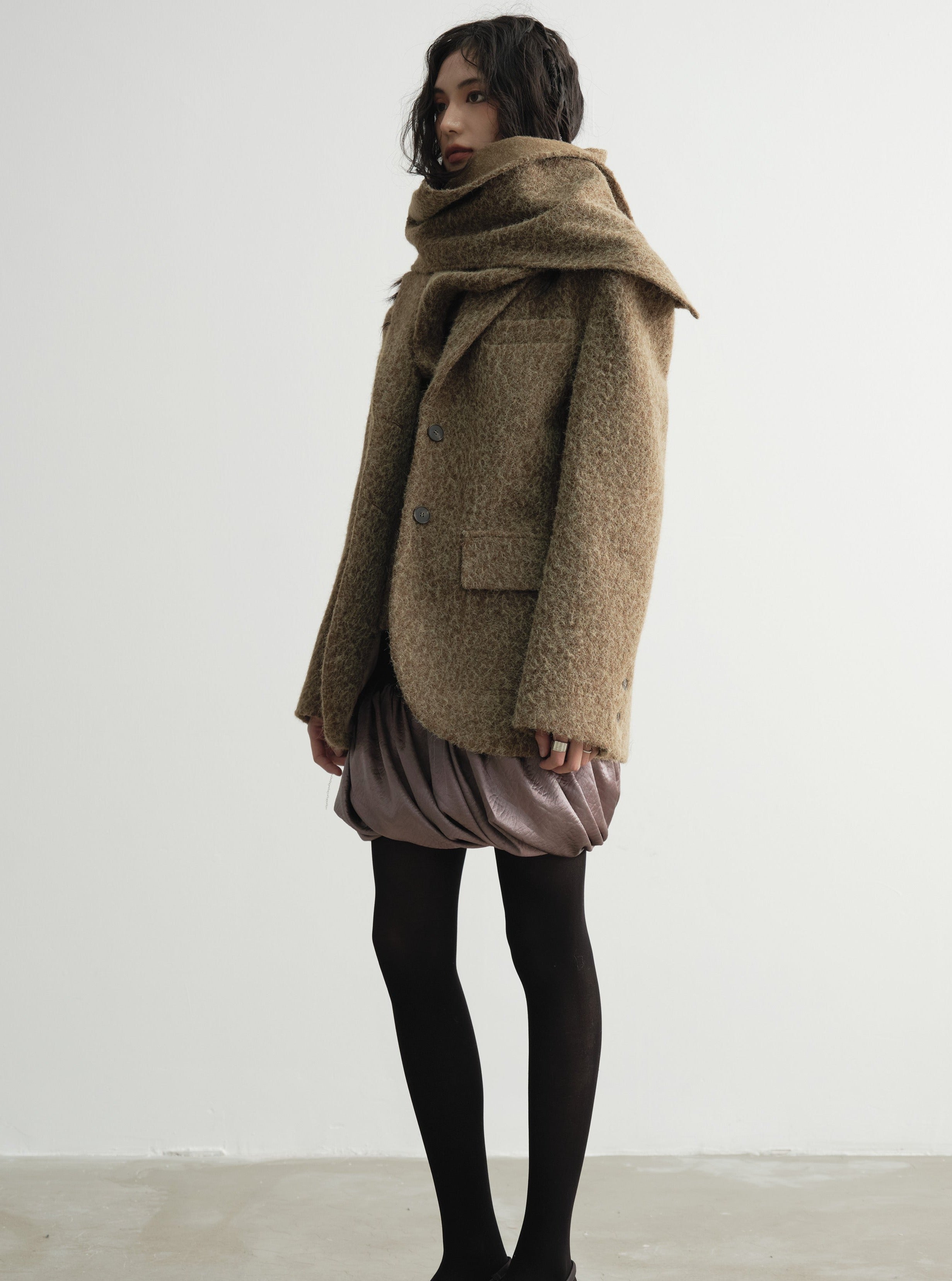 Draped Wool Wrap Coat