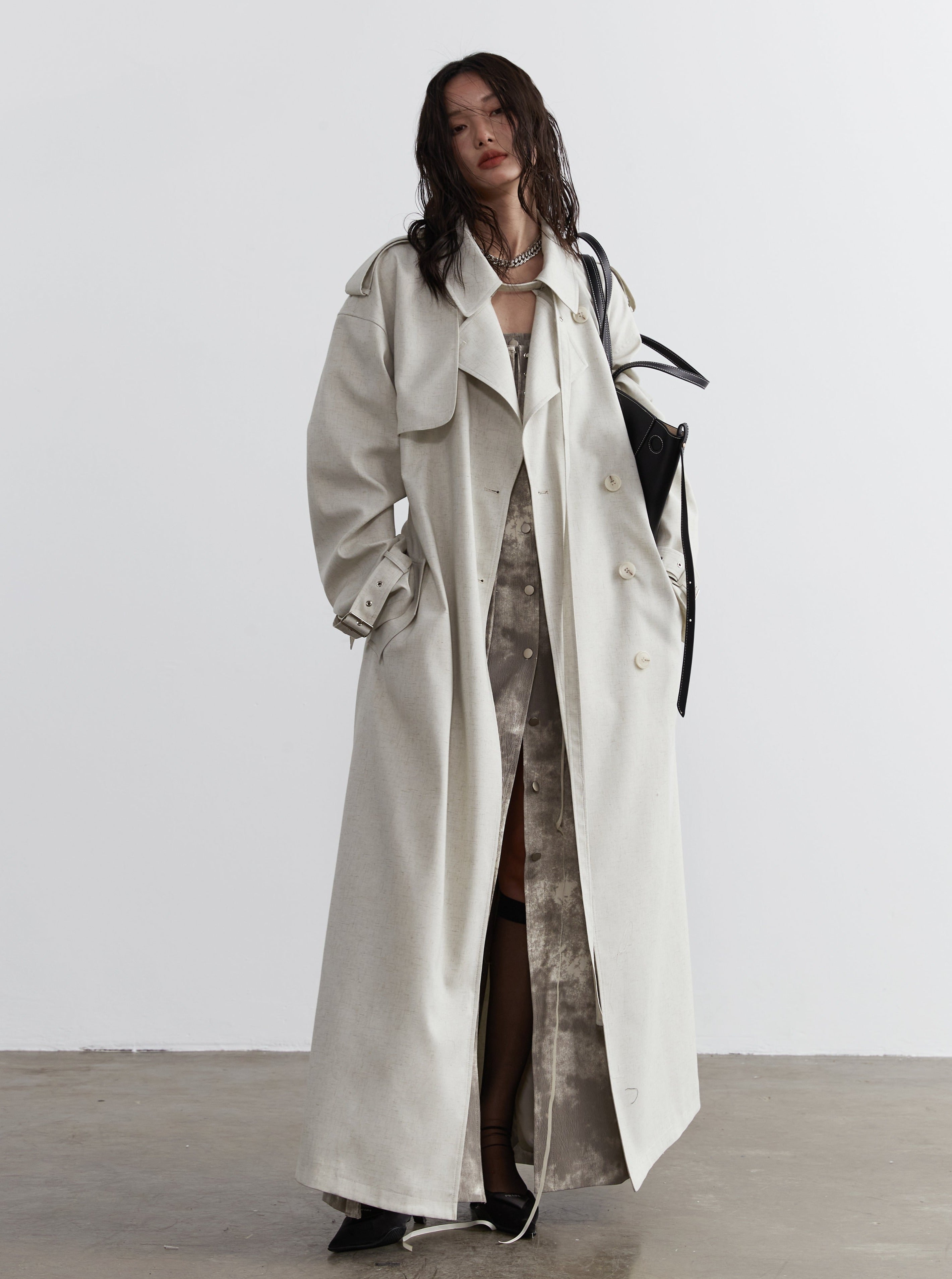 Ivory Elegance Oversized Trench Coat