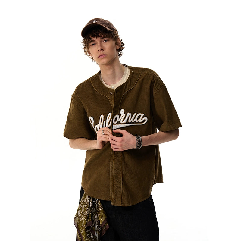 Cali Script Corduroy Baseball Shirt