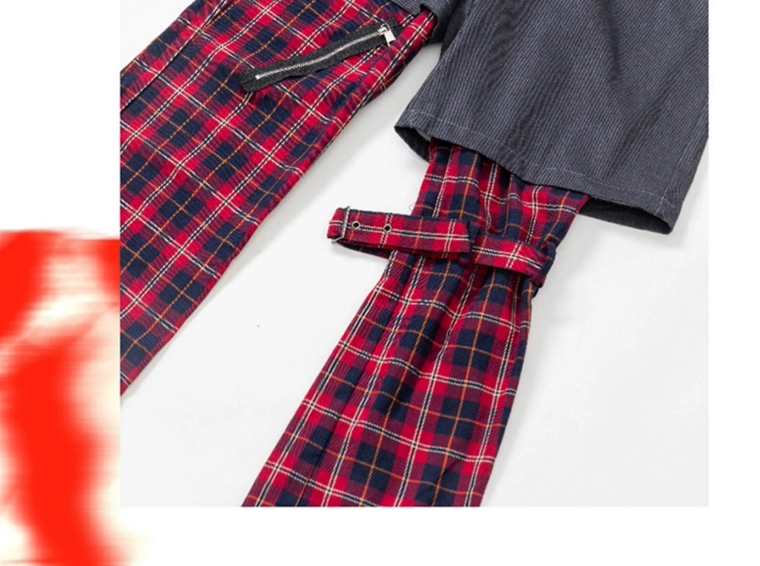 Hybrid Plaid-Panel Cargo Pants