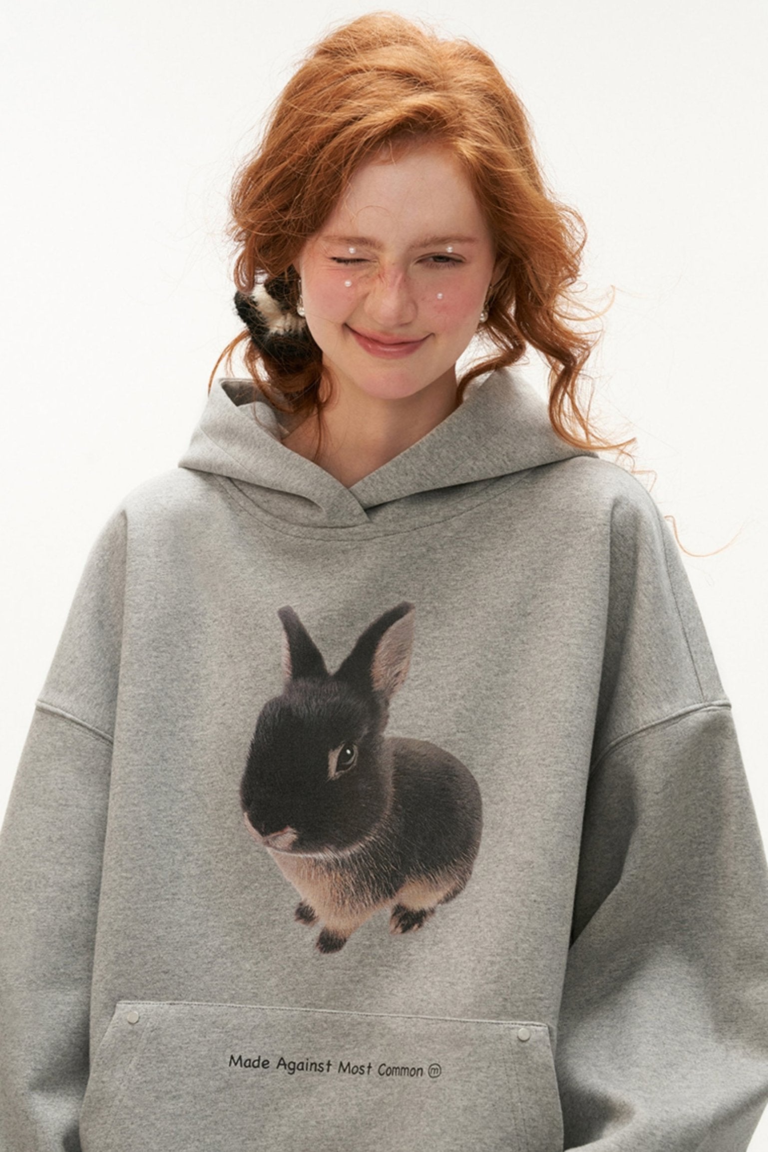 Bunny Print Oversized Hoodie