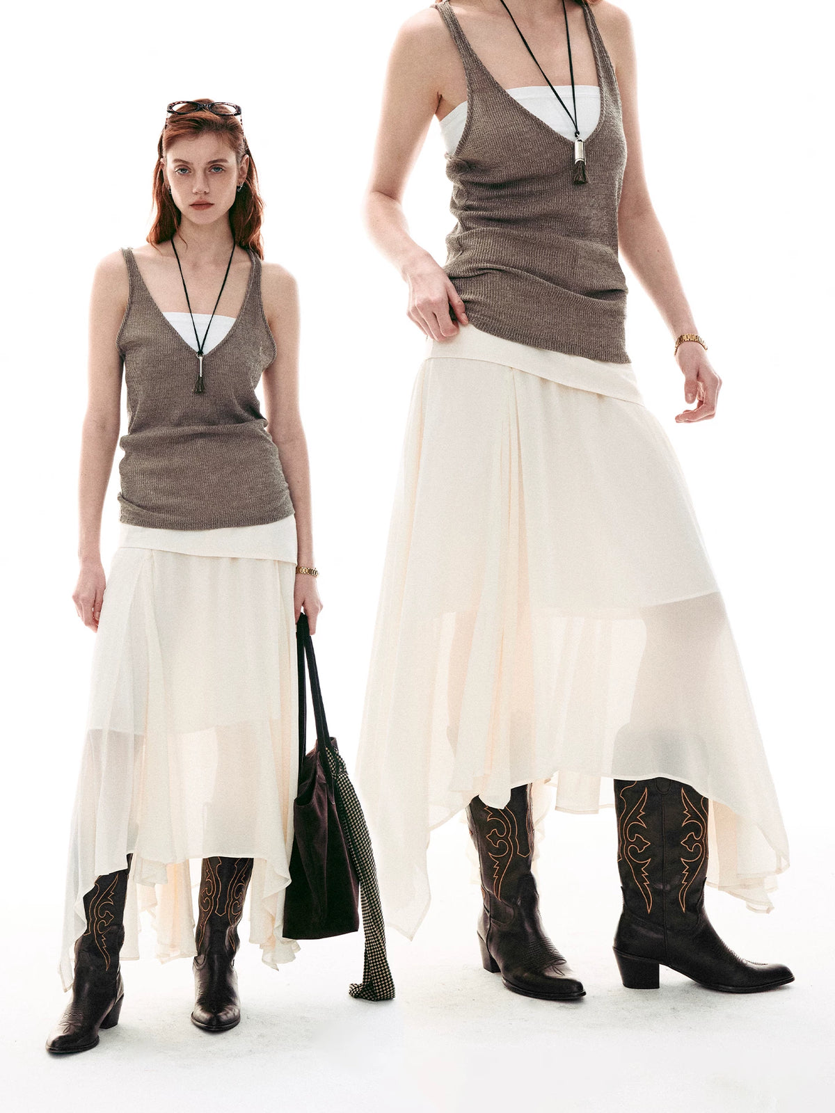 Desert Veil Asymmetric Pleated Midi Skirt