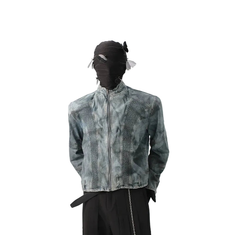 Wavedrift Textured Denim Moto Jacket