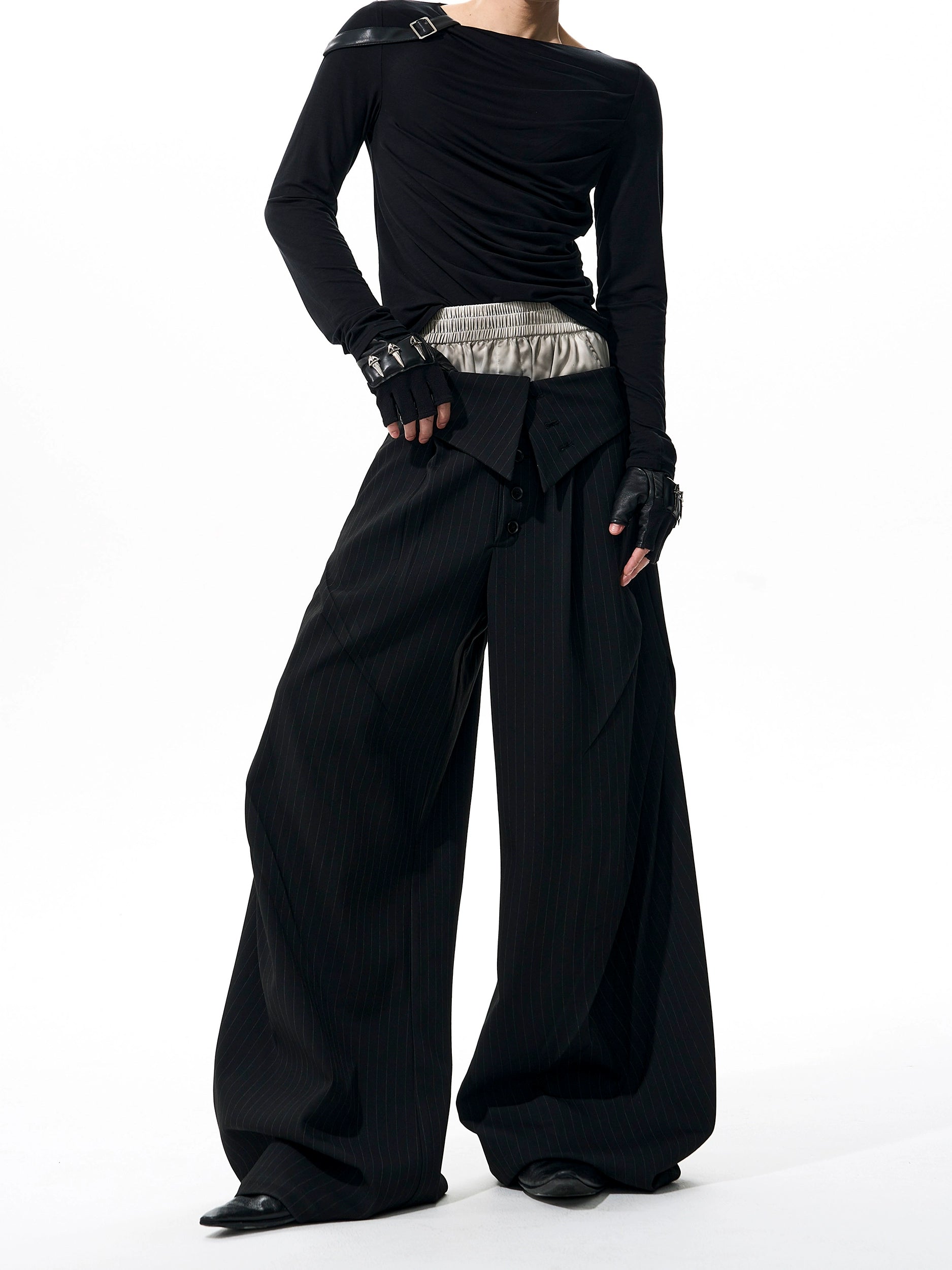 Wide Leg Asymmetrical Waist Trousers