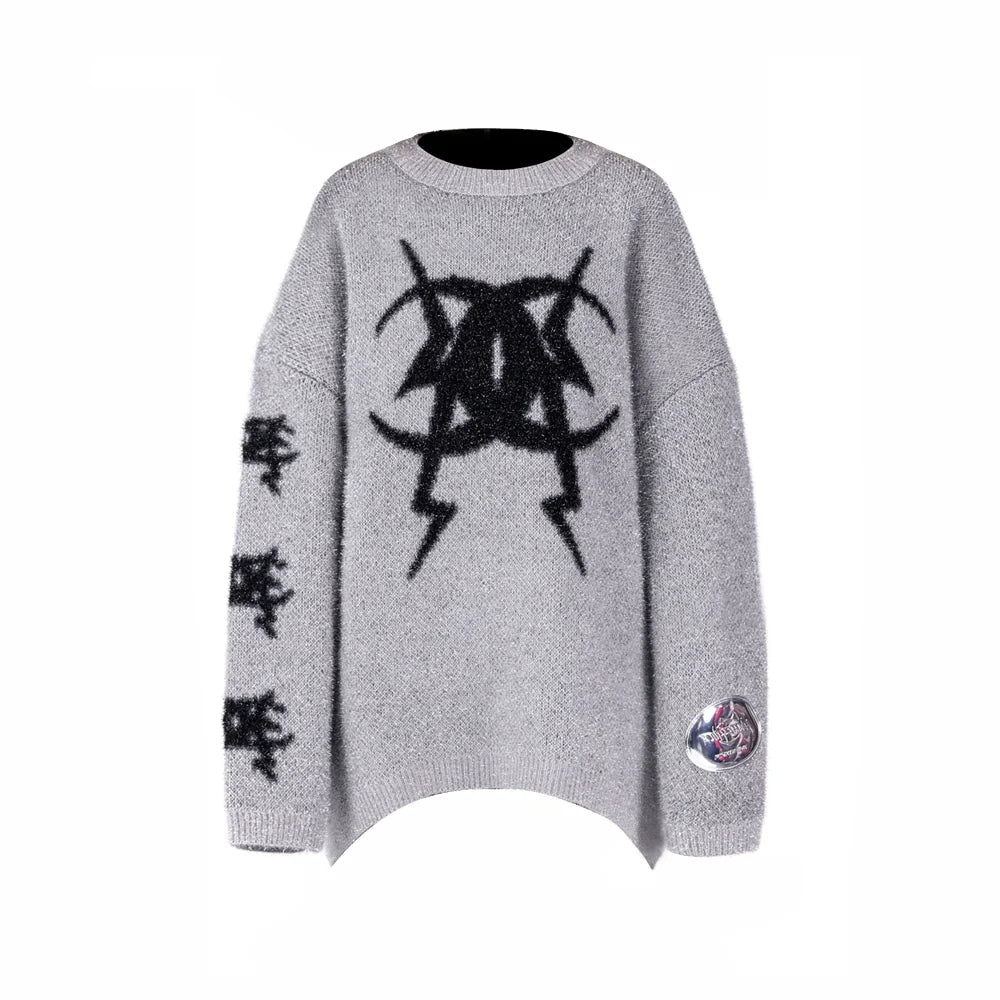 PINKSPINK Gothic Symbol Oversized Sweater - Grey and Pink