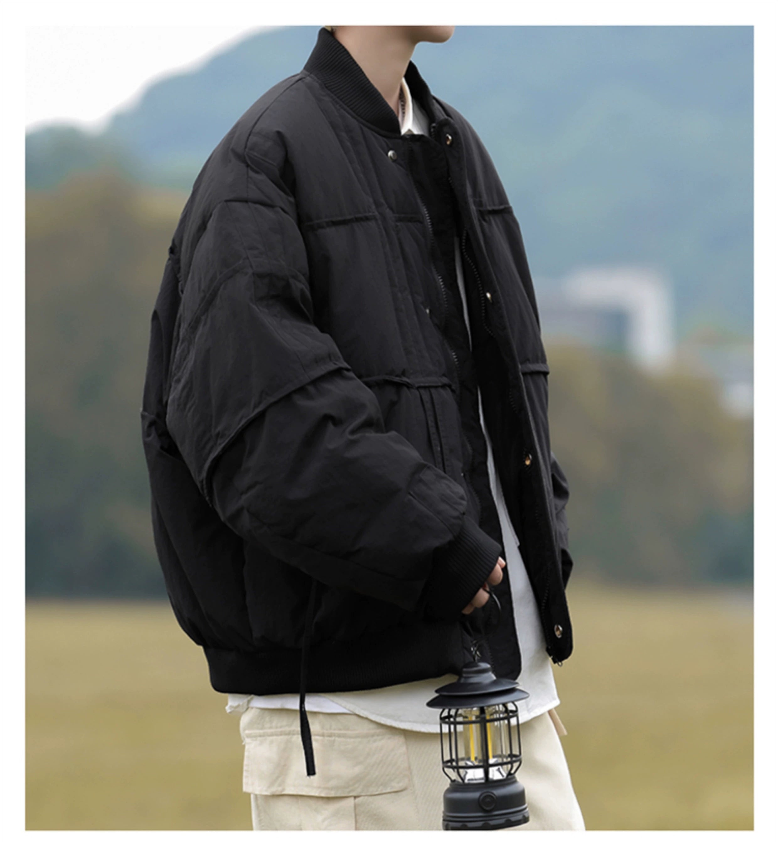 Oversized  Bomber Jacket with Ribbed Collar and Cuffs