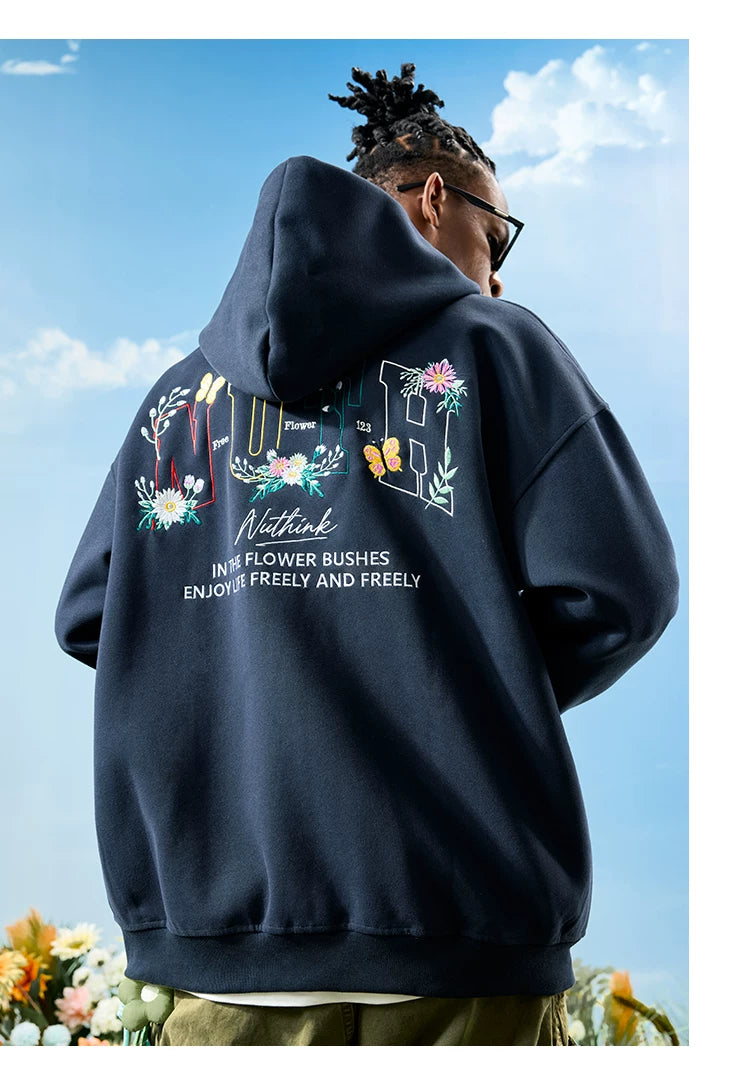 Floral Graphic Embroidered Zip-Up Hoodie