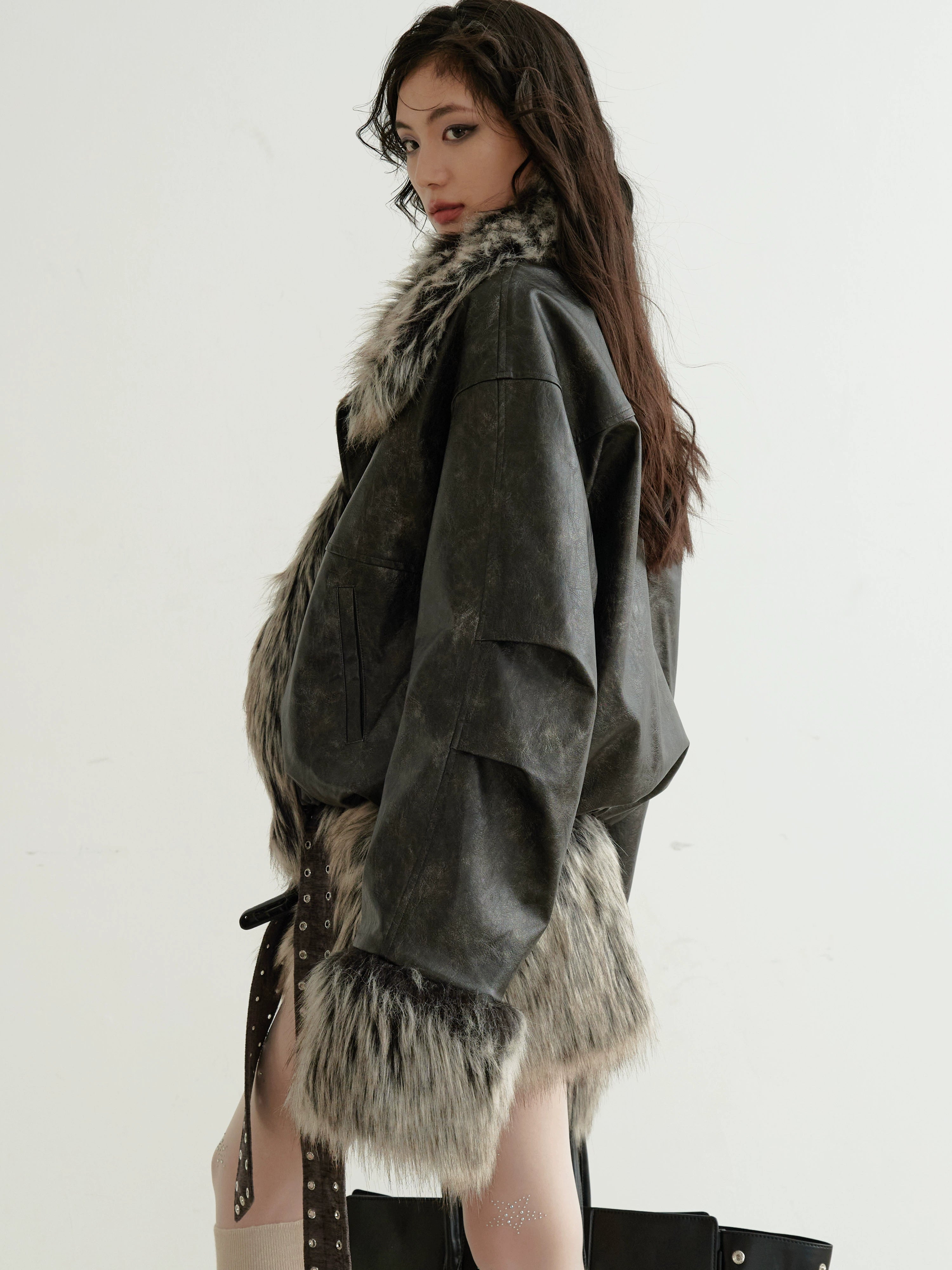 Faux Fur Trim Collar and Cuffs Cropped Jacket