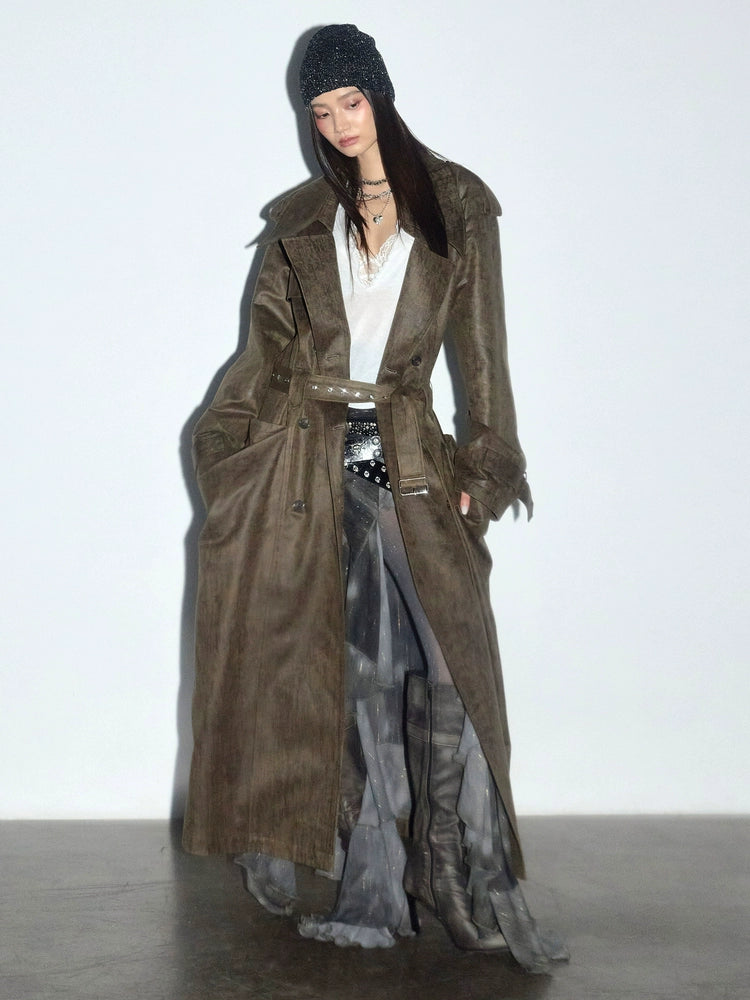 Verdigris Shadow Distressed Trench Coat
