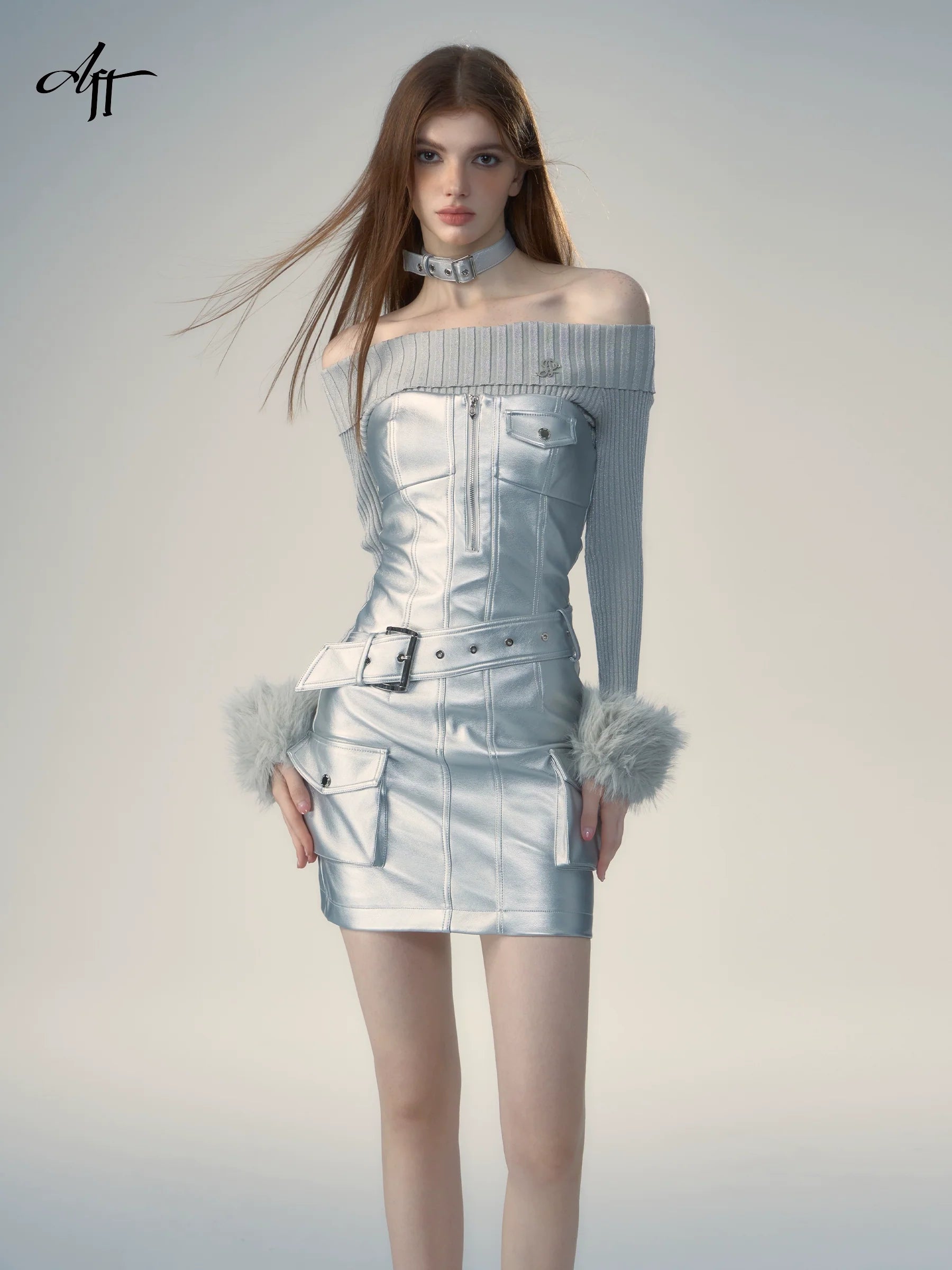 Sleeveless Leather Silver Dress - chiclara