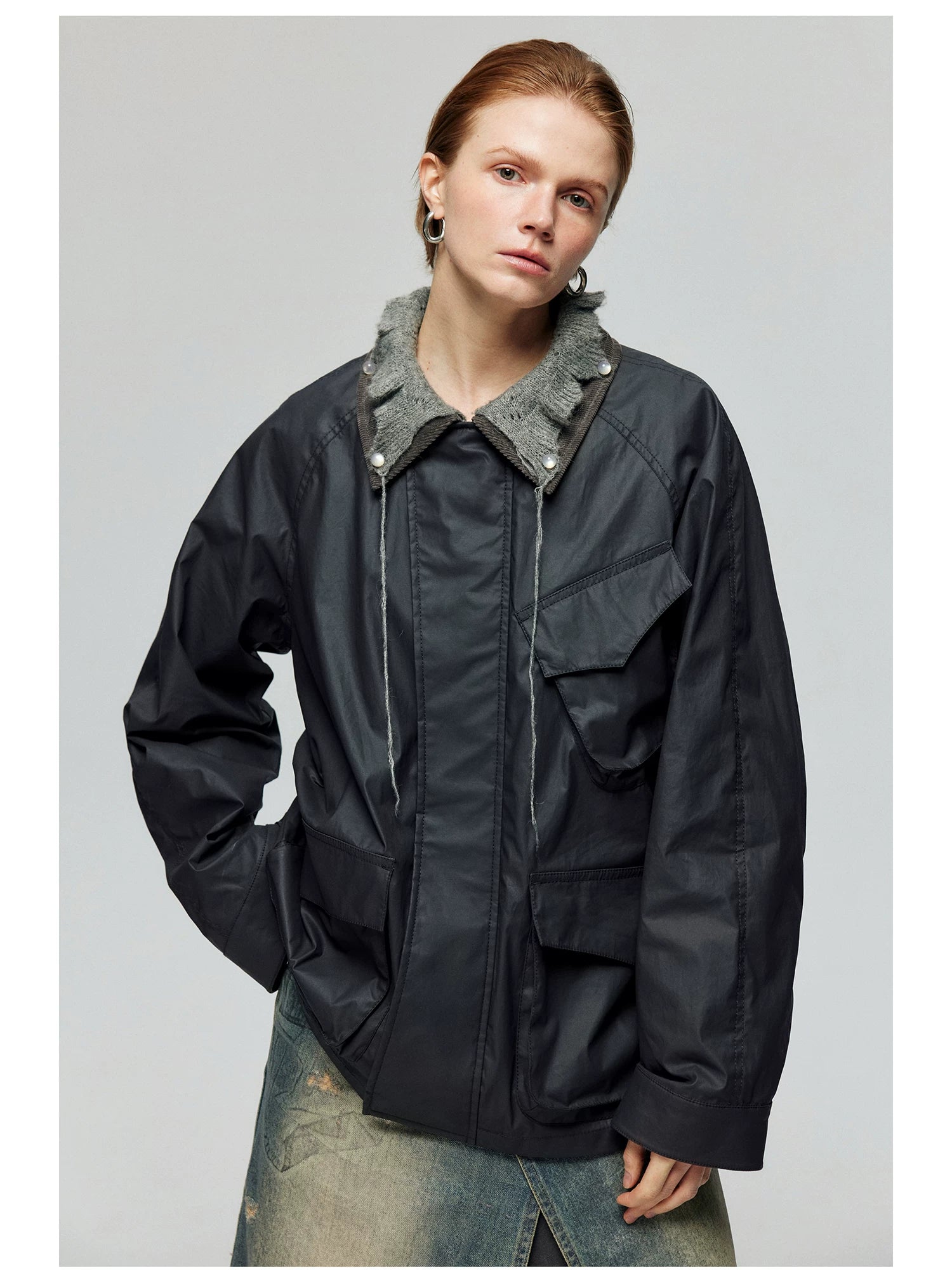 Contrast-Collar Utility Jacket