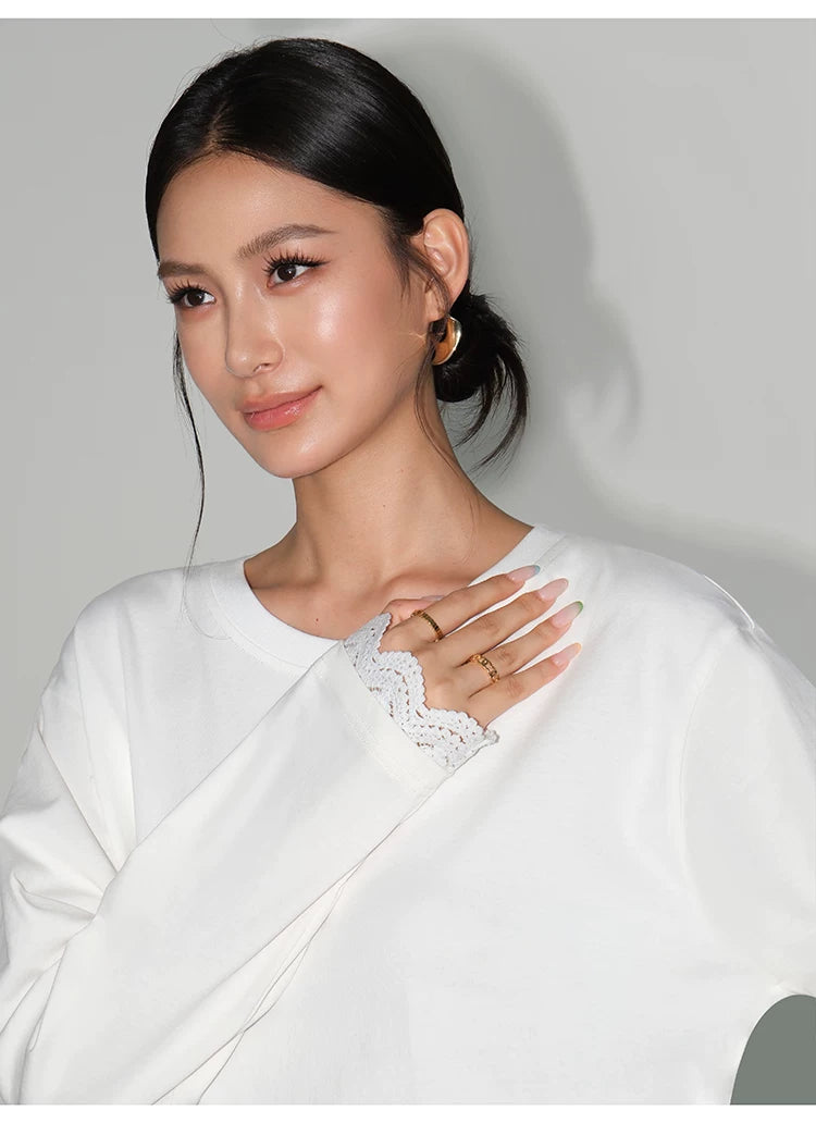 Soft Edge Lace-Hem Long Tee Dress