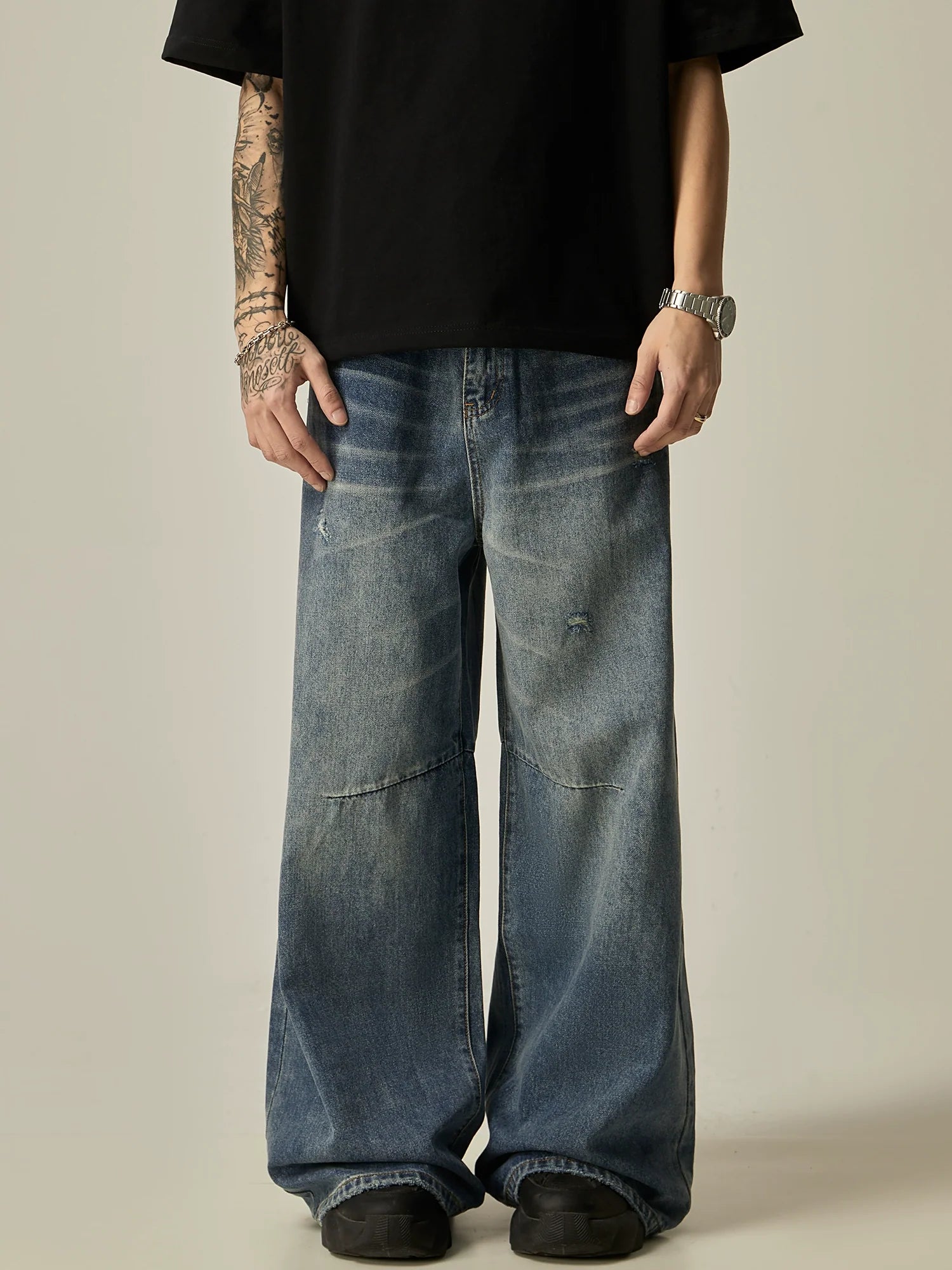 Distressed Patchwork Ultra-Wide Leg Vintage Jeans