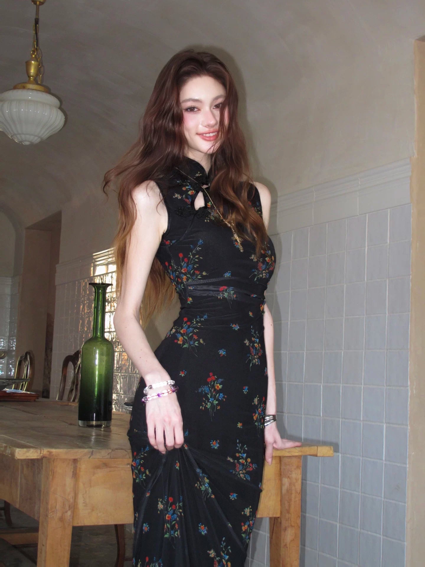 Midnight Blossom Cheongsam Dress
