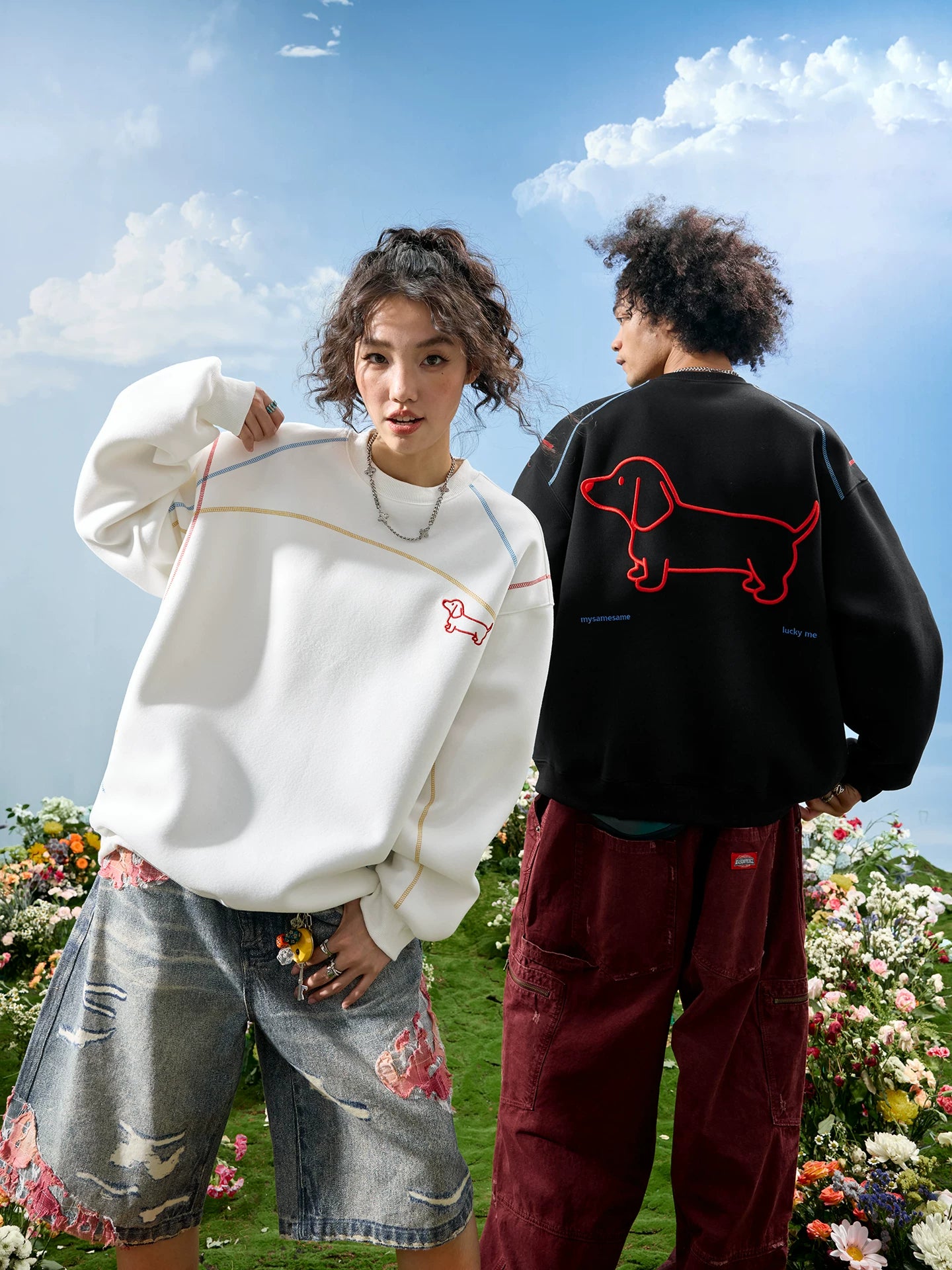 Dachshund Embroidered Oversized Crewneck Sweatshirt
