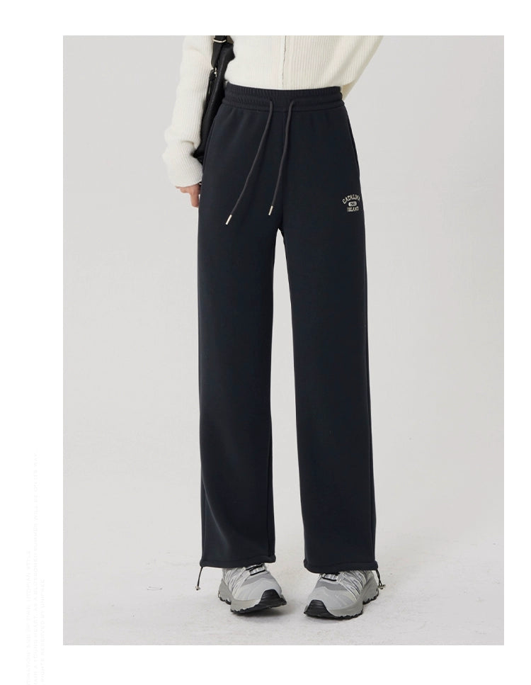 Straight-leg Fleece-lined Thick Sweatpants