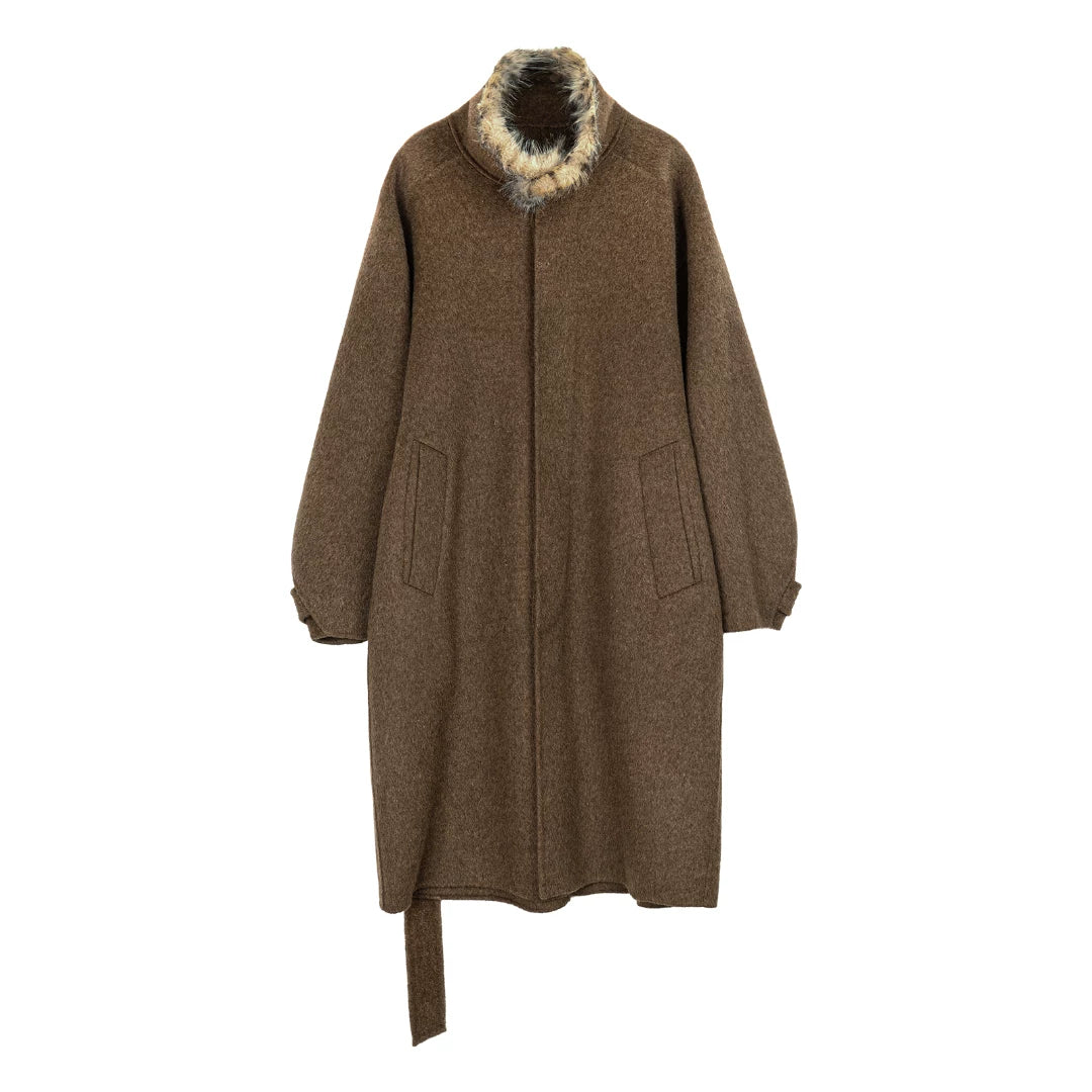 Belted Fur-Trim Collar Coat