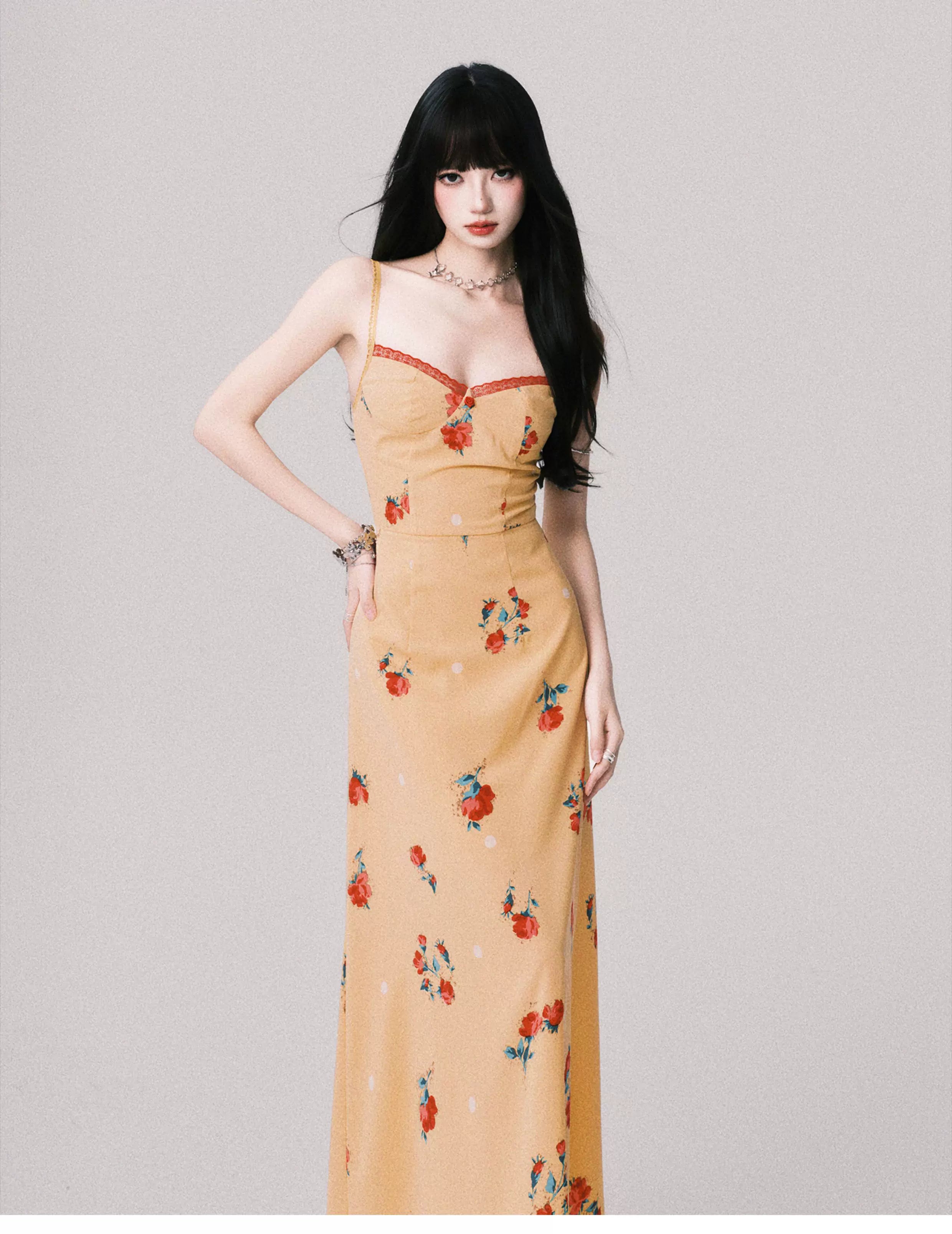 Apricot Blossom Balcony Maxi Dress