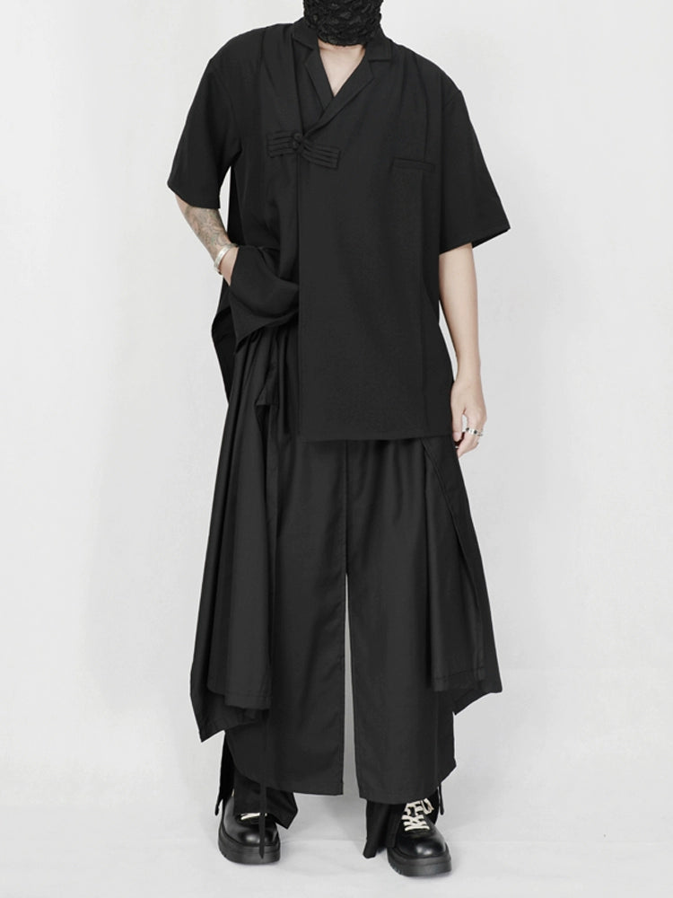 Avant-Garde Wide-Leg Draped Black Trousers