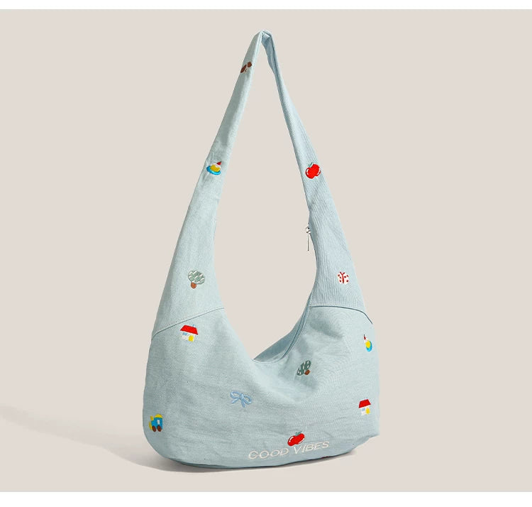Good Vibes Embroidered Hobo