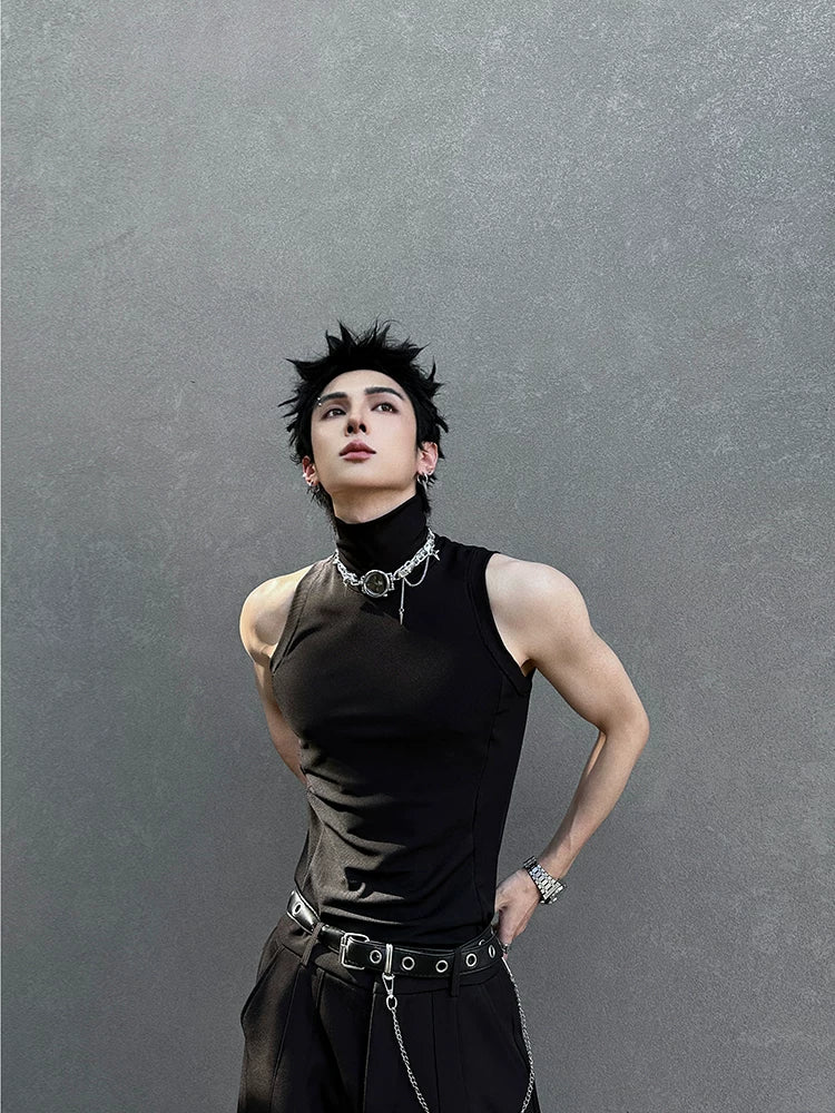 Midnight Obsidian Sleeveless Turtleneck Top