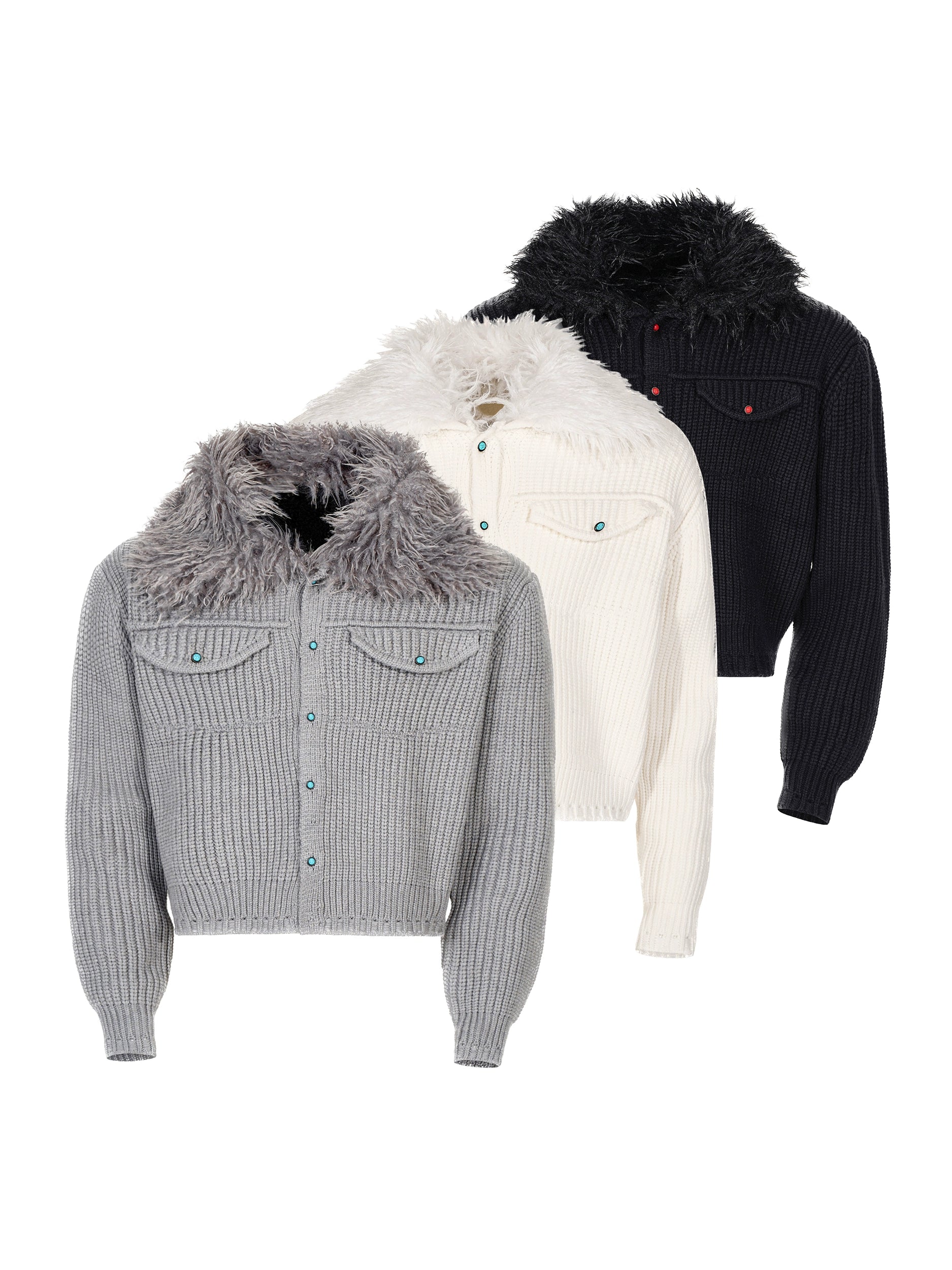 Frosted Collar Knit Sherpa Cardigan
