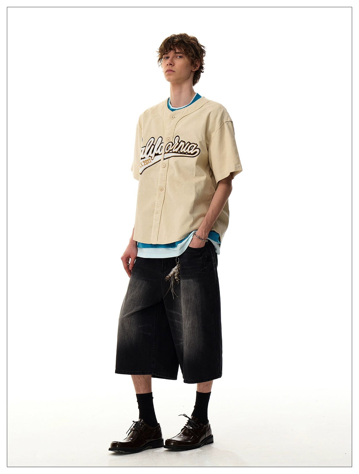 Cali Script Corduroy Baseball Shirt