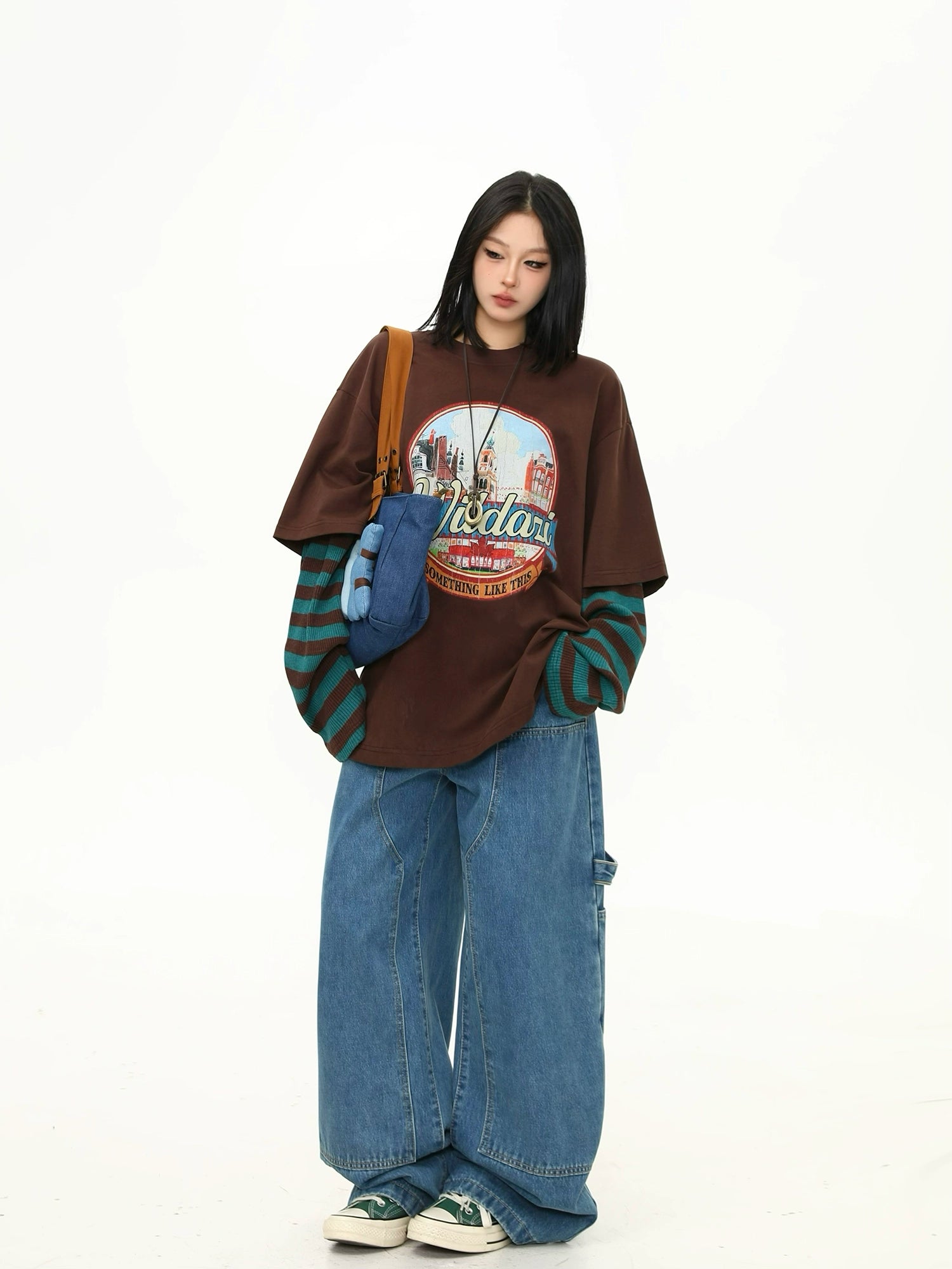 Retro Cityscape Graphic Brown Tee