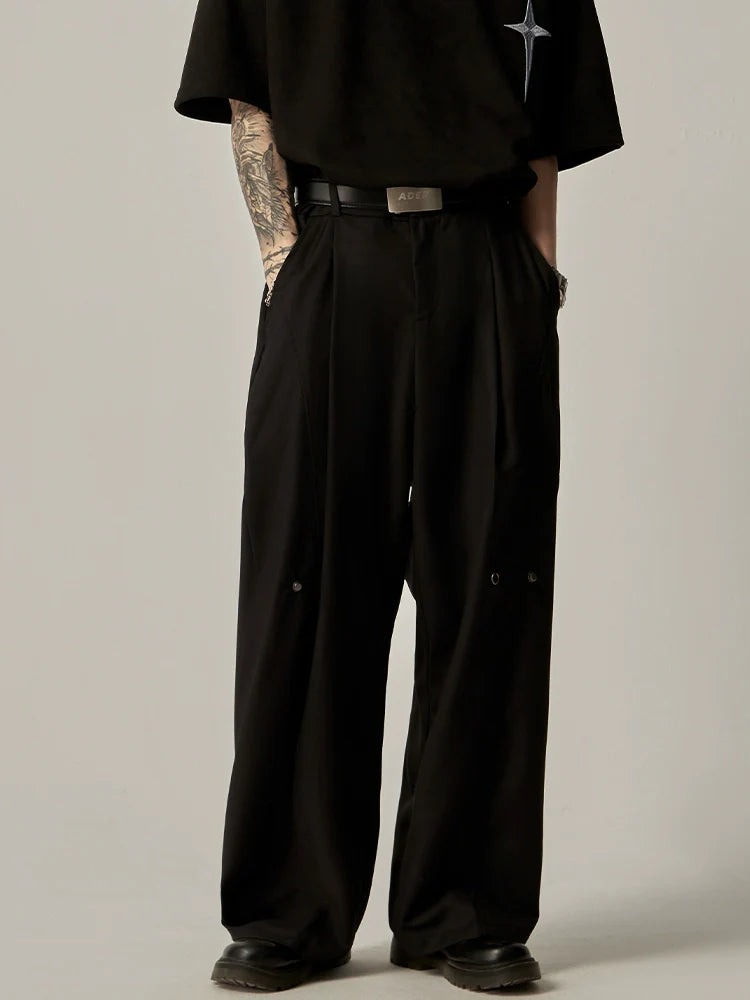 Relaxed Fit Wide-Leg Trouser with Metal Accents