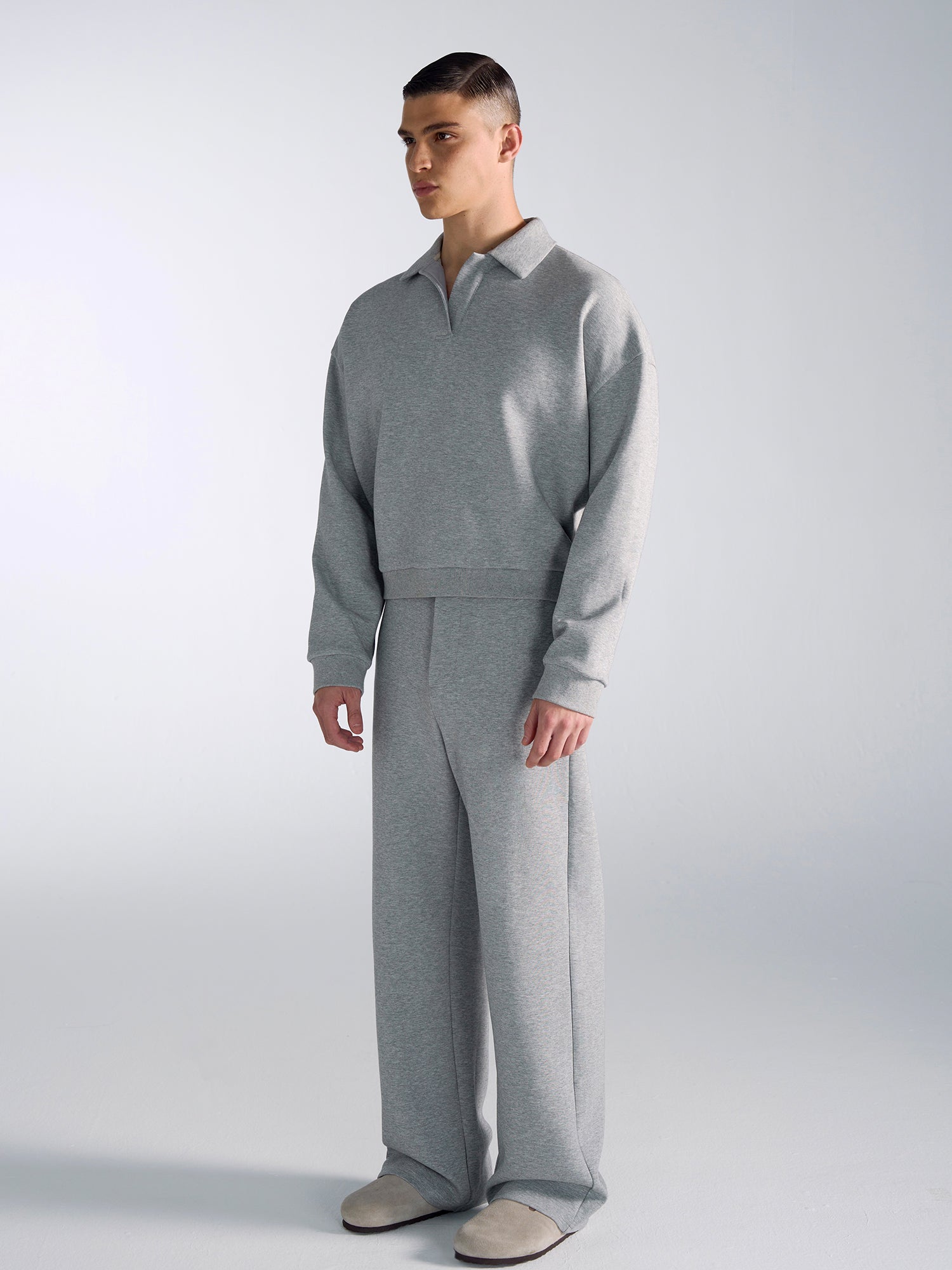 Oversized Polo Sweatshirt and Wide-Leg Sweatpants Setup