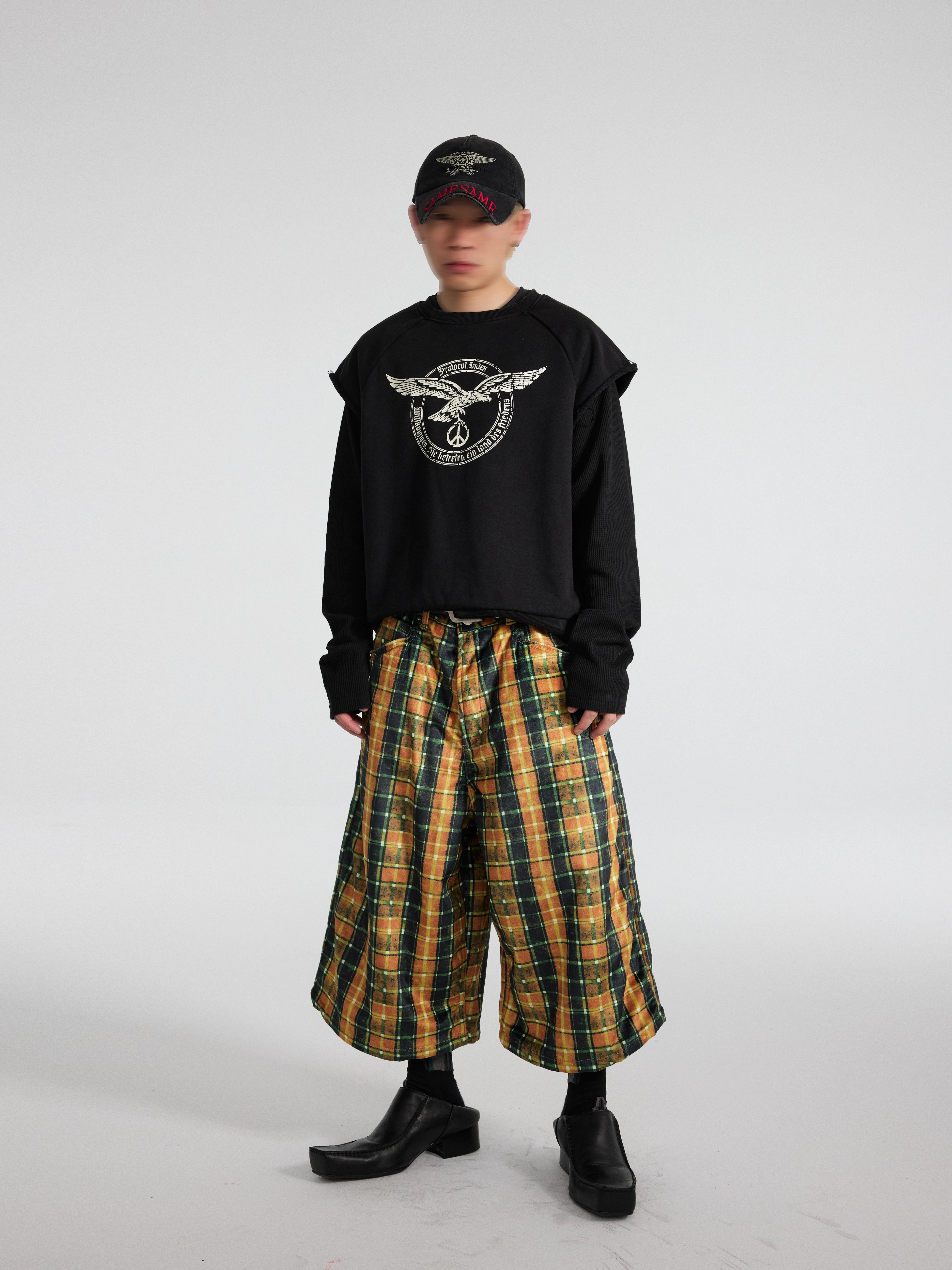 Gutter Plaid Neon-Rust Gaucho Trousers