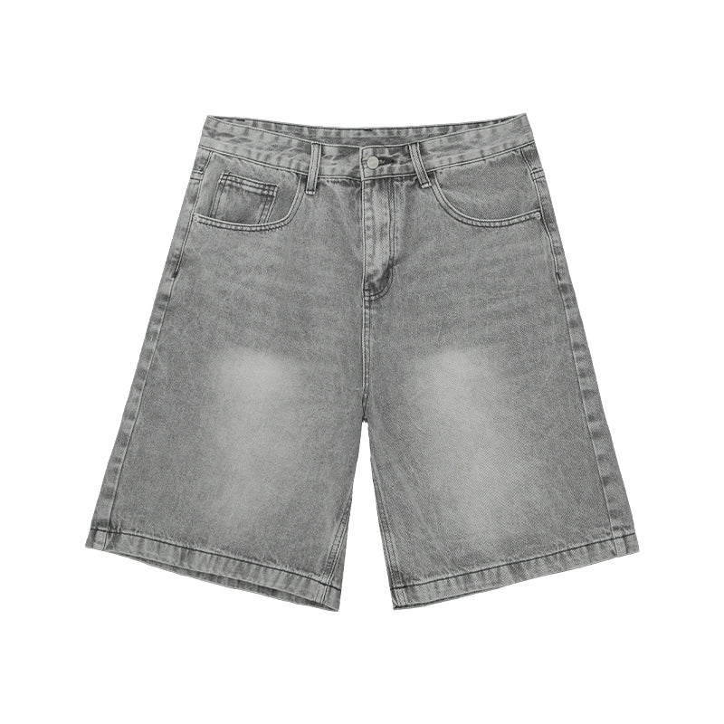Faded Denim Shorts with Distressed Wash