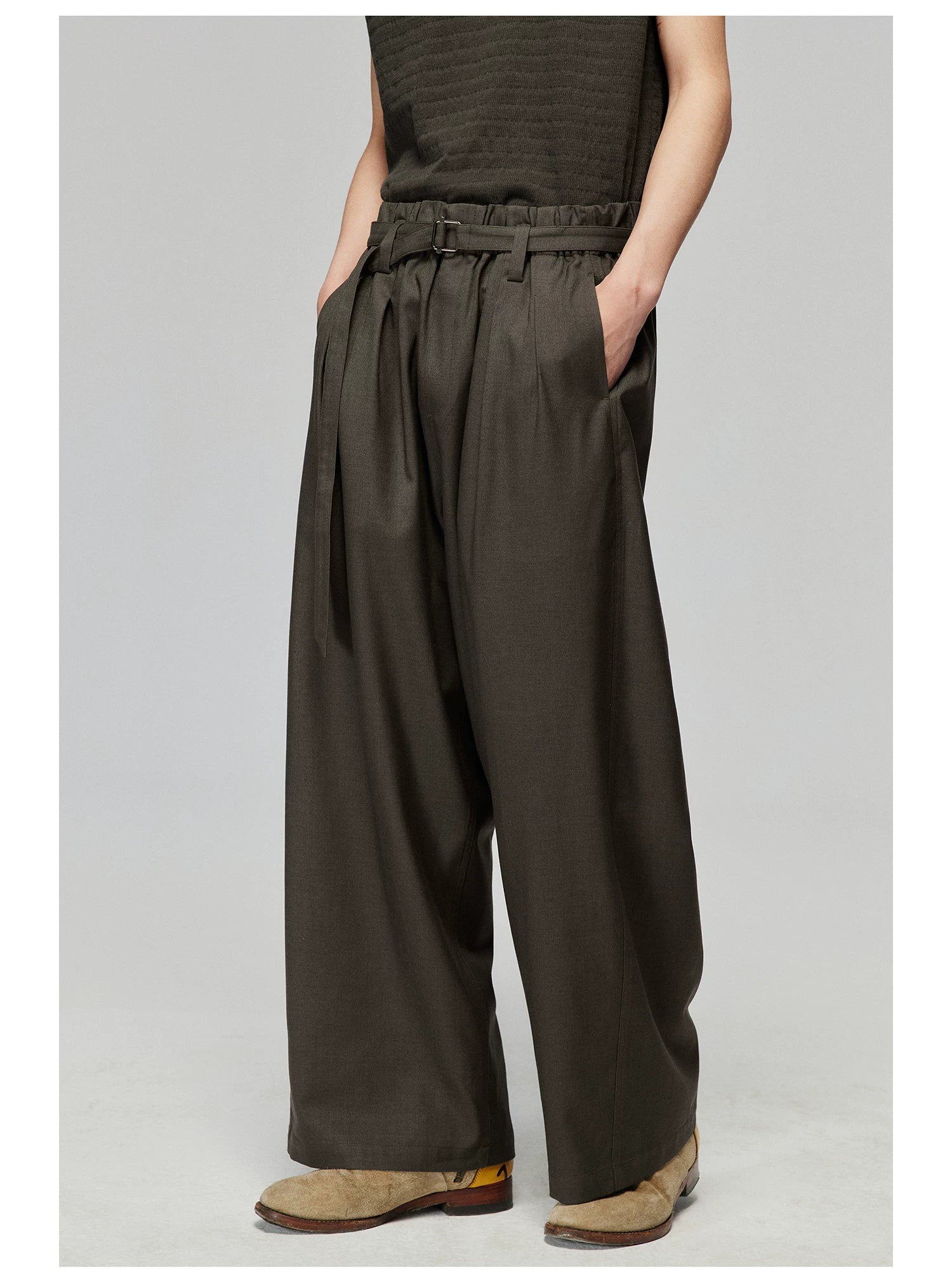 Umber Sash Pleat Wide Trousers