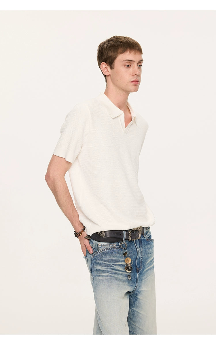 Textured Ice Silk Knit Polo Shirt