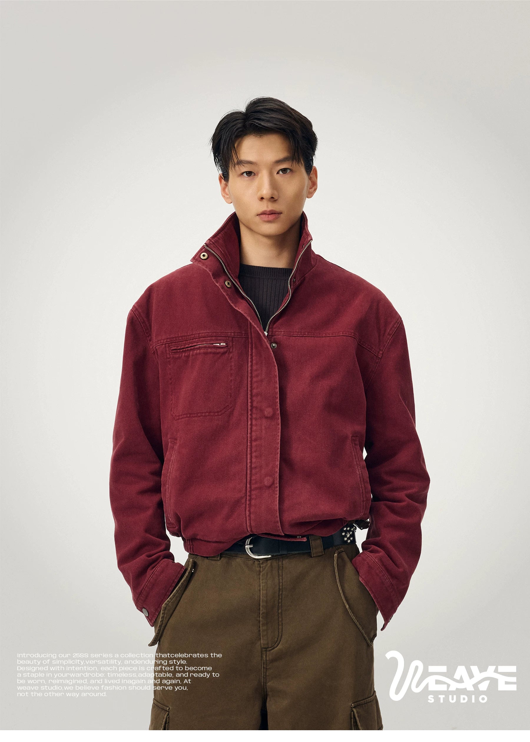 Crimson Crest High-Collar Jacket