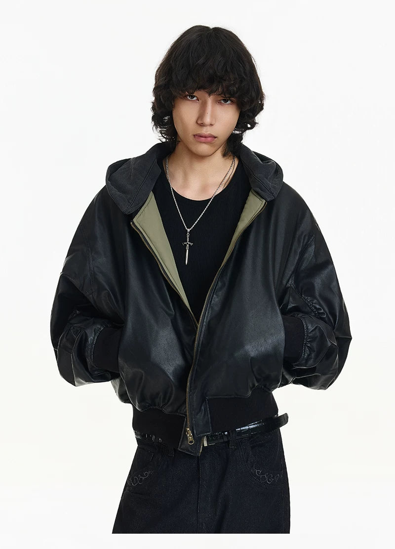 Shadow Hooded Leather Bomber Jacket