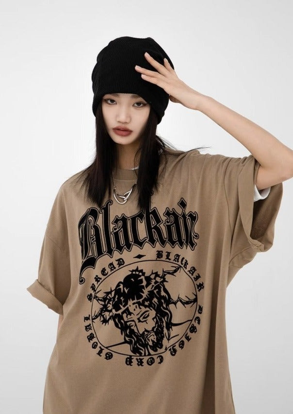 Gothic Print Design Oversized Tee