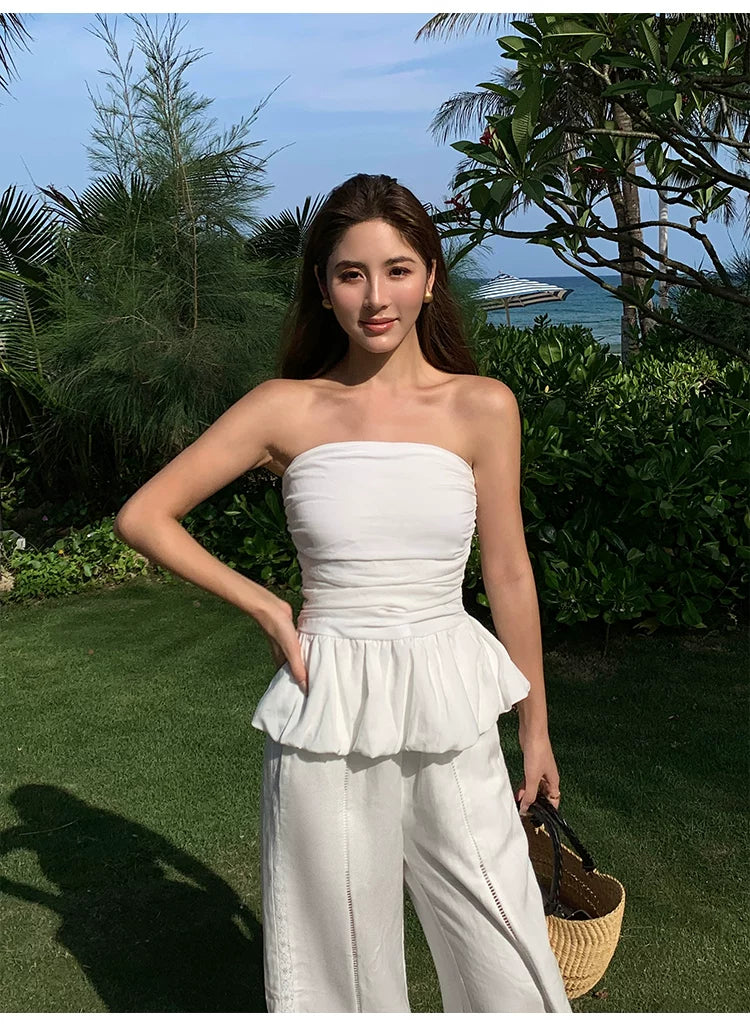 Whisper Peplum Ruched Bandeau Top