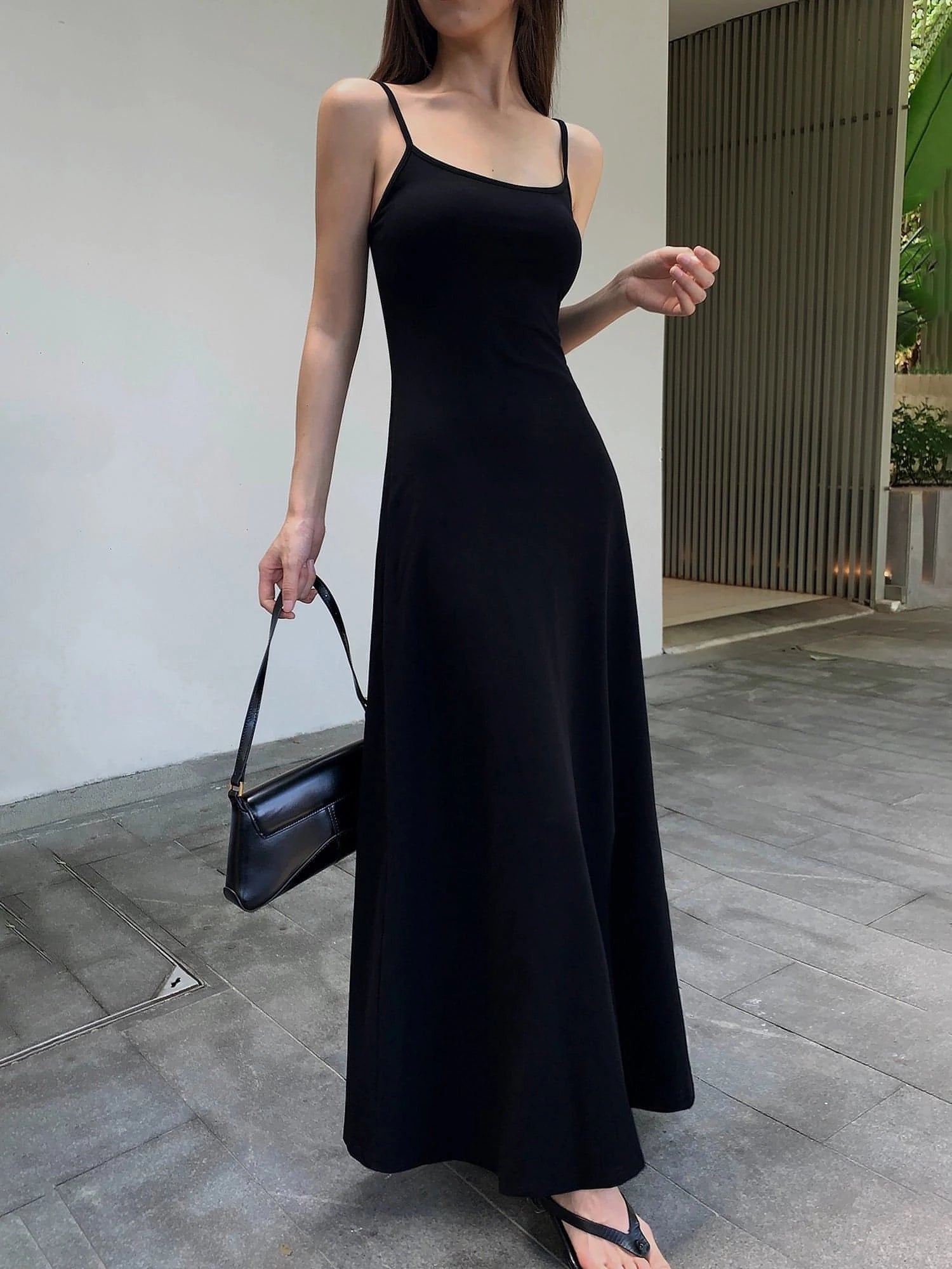 Summer Black Slimming Spaghetti Strap Maxi Dress exclusive at chiclara