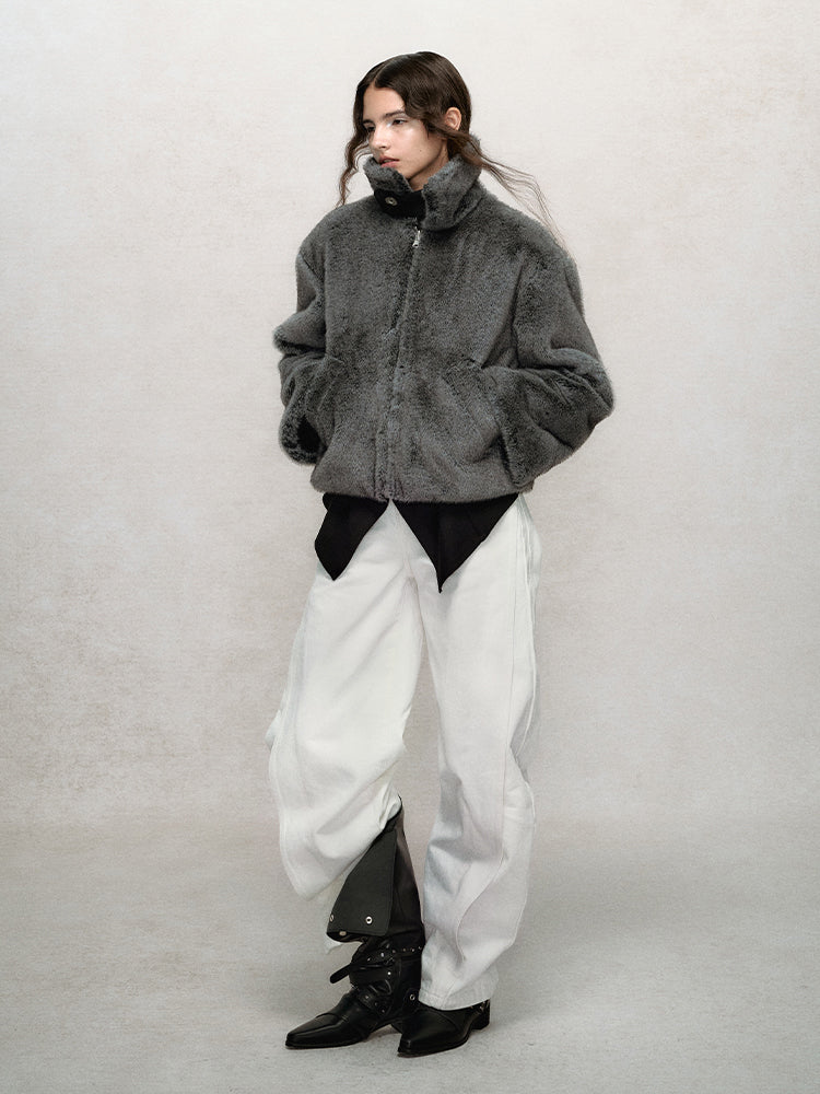 Fur-Lined Cropped Winter Bomber Jackets