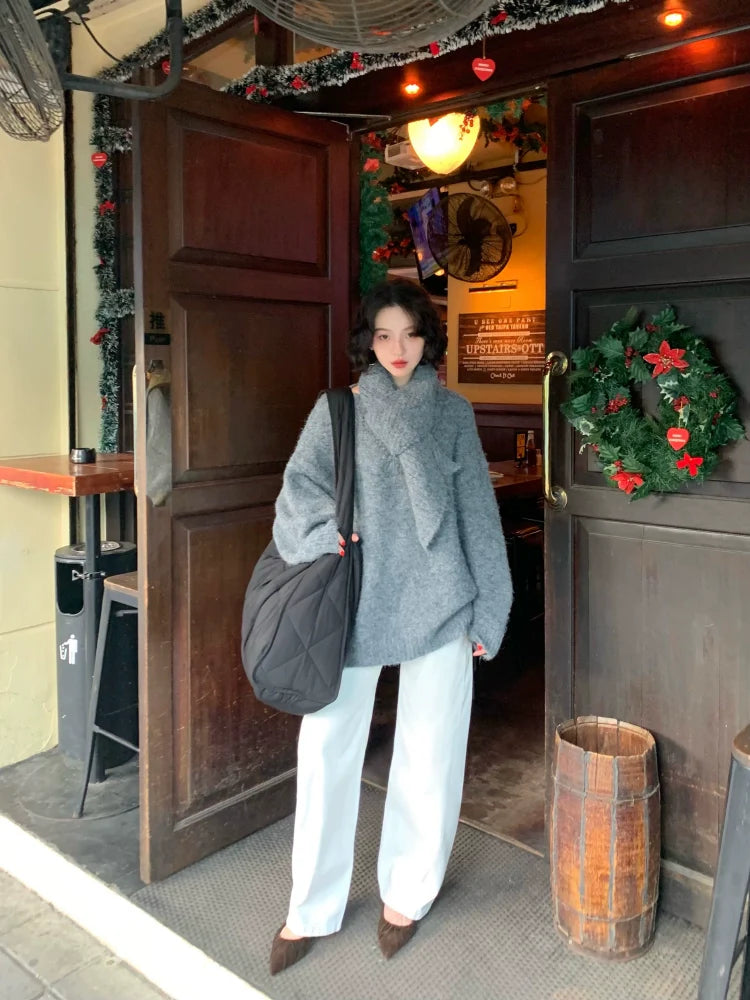 Fuzzy Oversized Sweater with Scarf