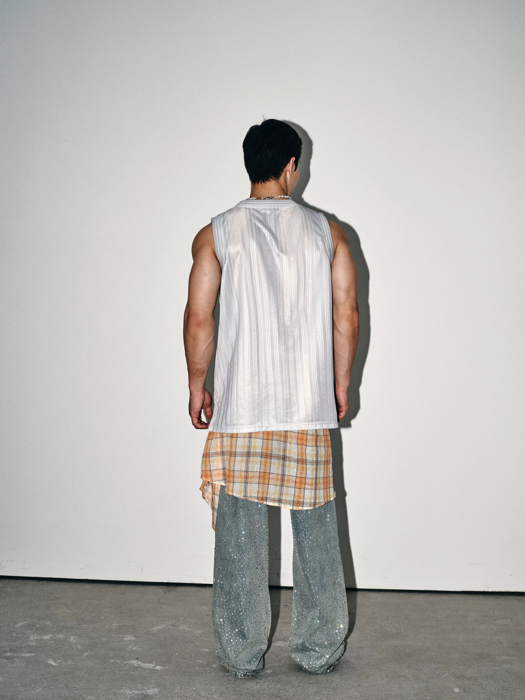 Silver Stripe Mesh Jersey Tank