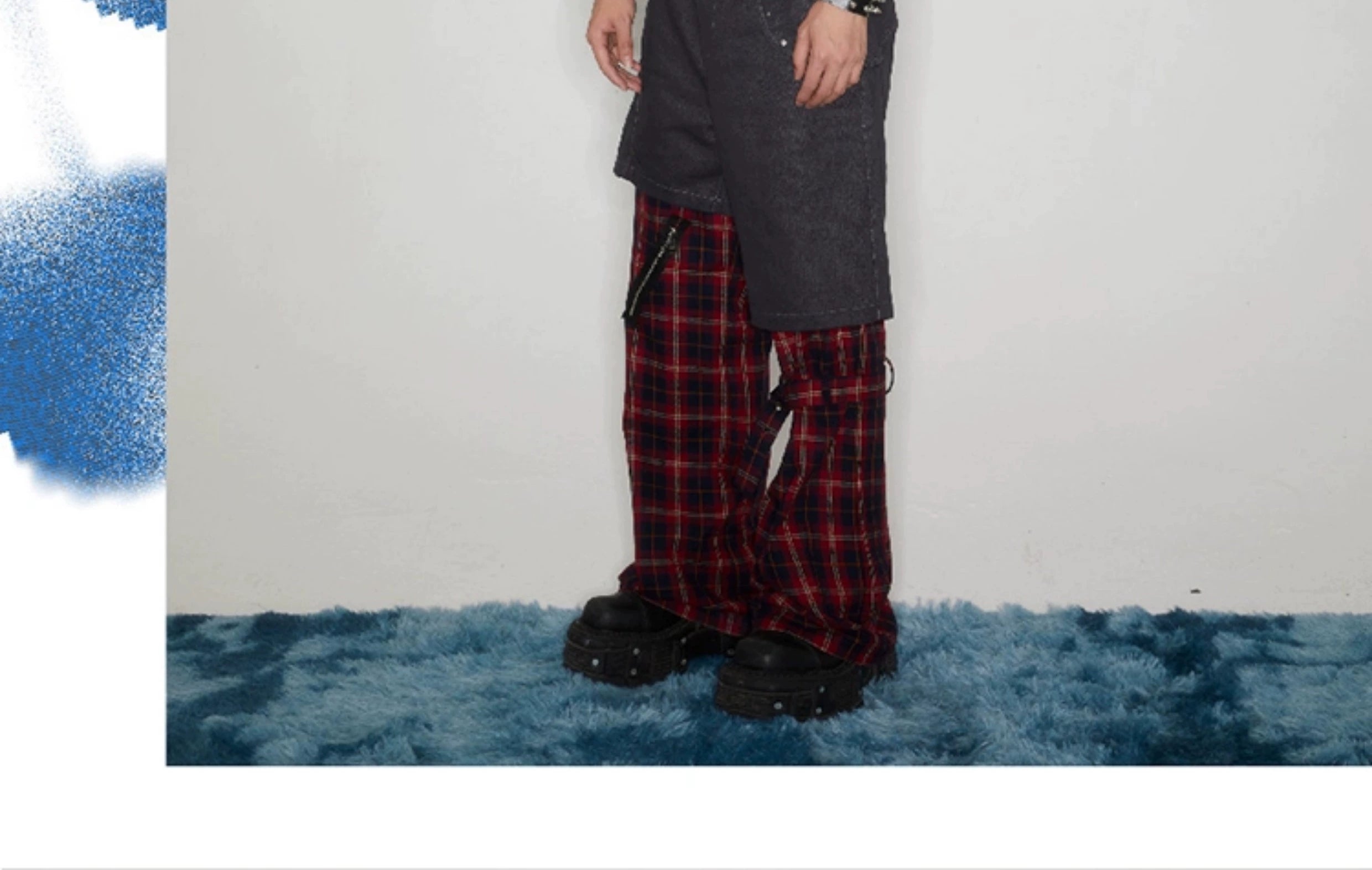 Hybrid Plaid-Panel Cargo Pants