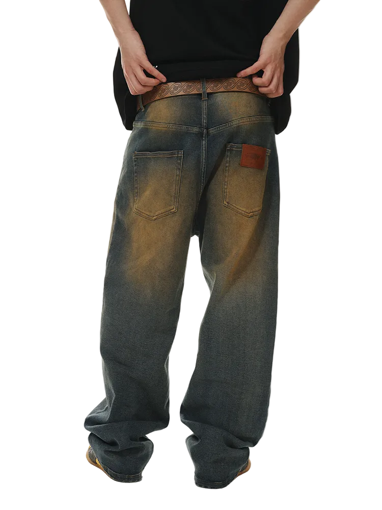 Rust Fade Wide-Leg Denim Jeans